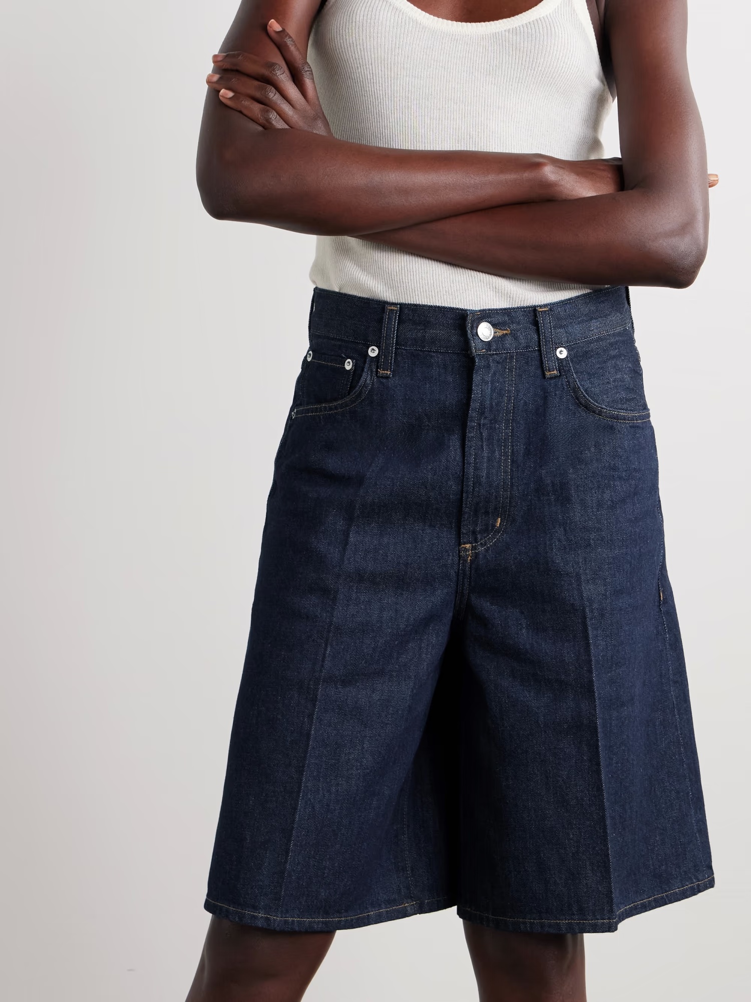 Agolde V-waist Long Baggy Denim Shorts In Blue