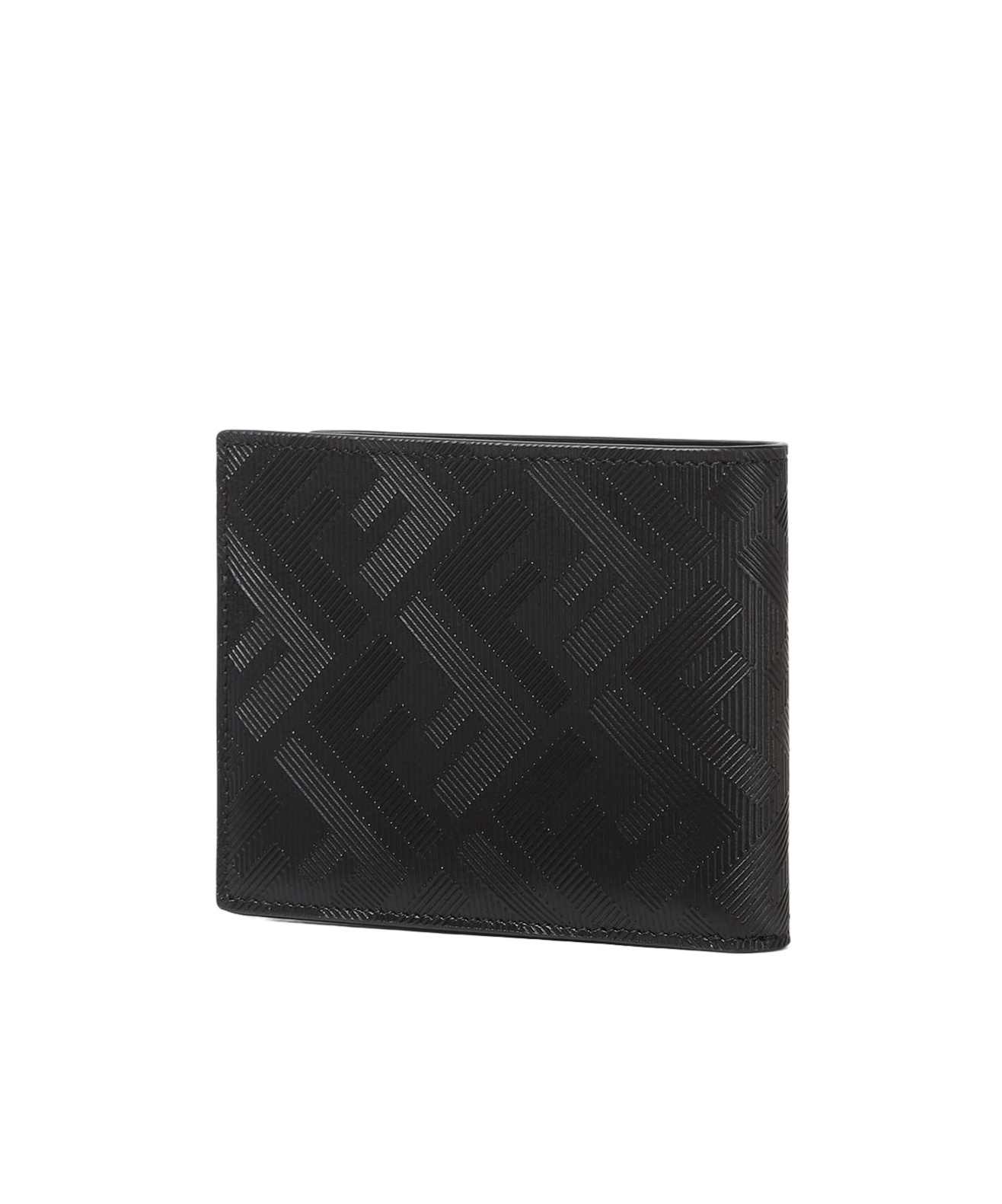 Fendi Men Ff Jacquard Fabric And Leather Bifold Wallet In Black And Red