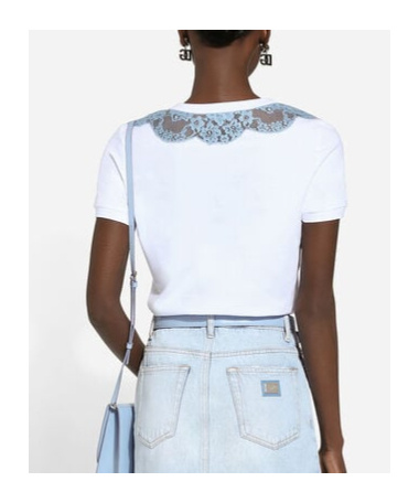 Dolce & Gabbana Jersey T-shirt With Lace Inserts And Dg Logo In White