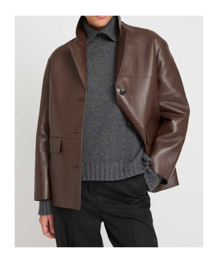Yves Salomon Woollen Bonded Leather Jacket In Brown