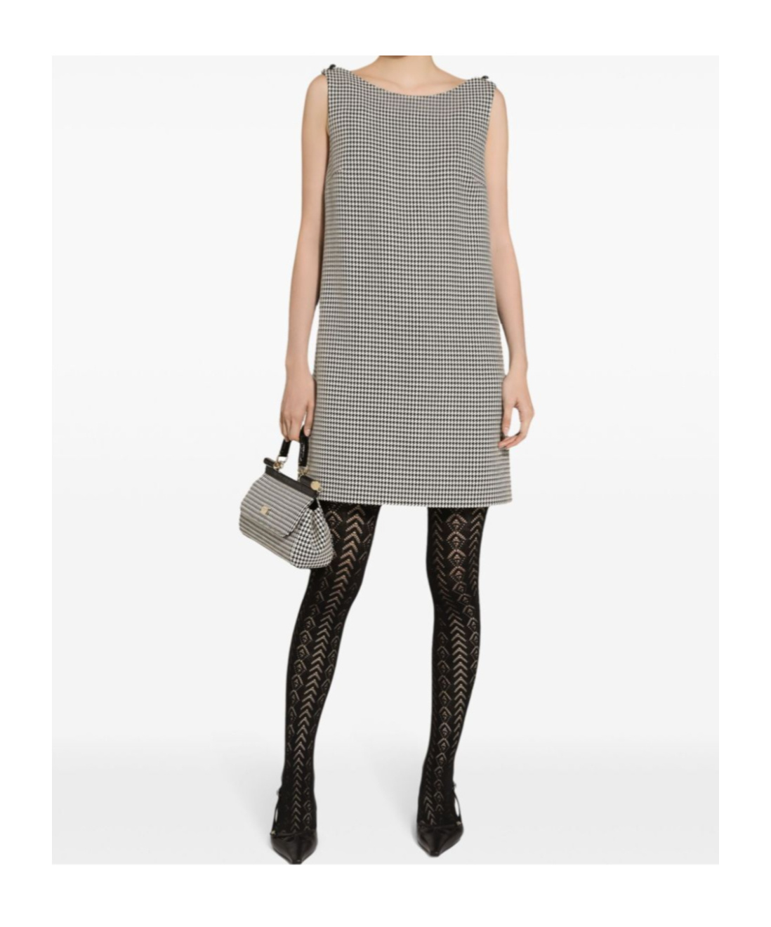 Dolce & Gabbana Houndstooth Button Mini Dress Sicily In Gray