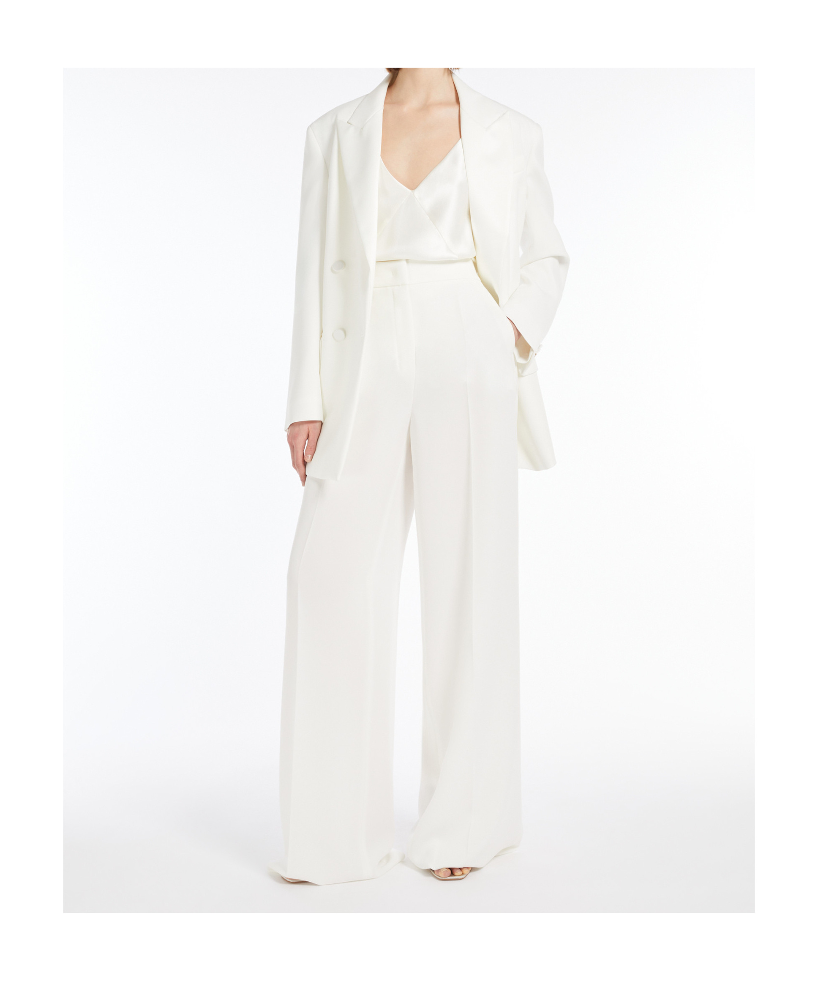 Shop Max Mara Straight Cady Trousers In White