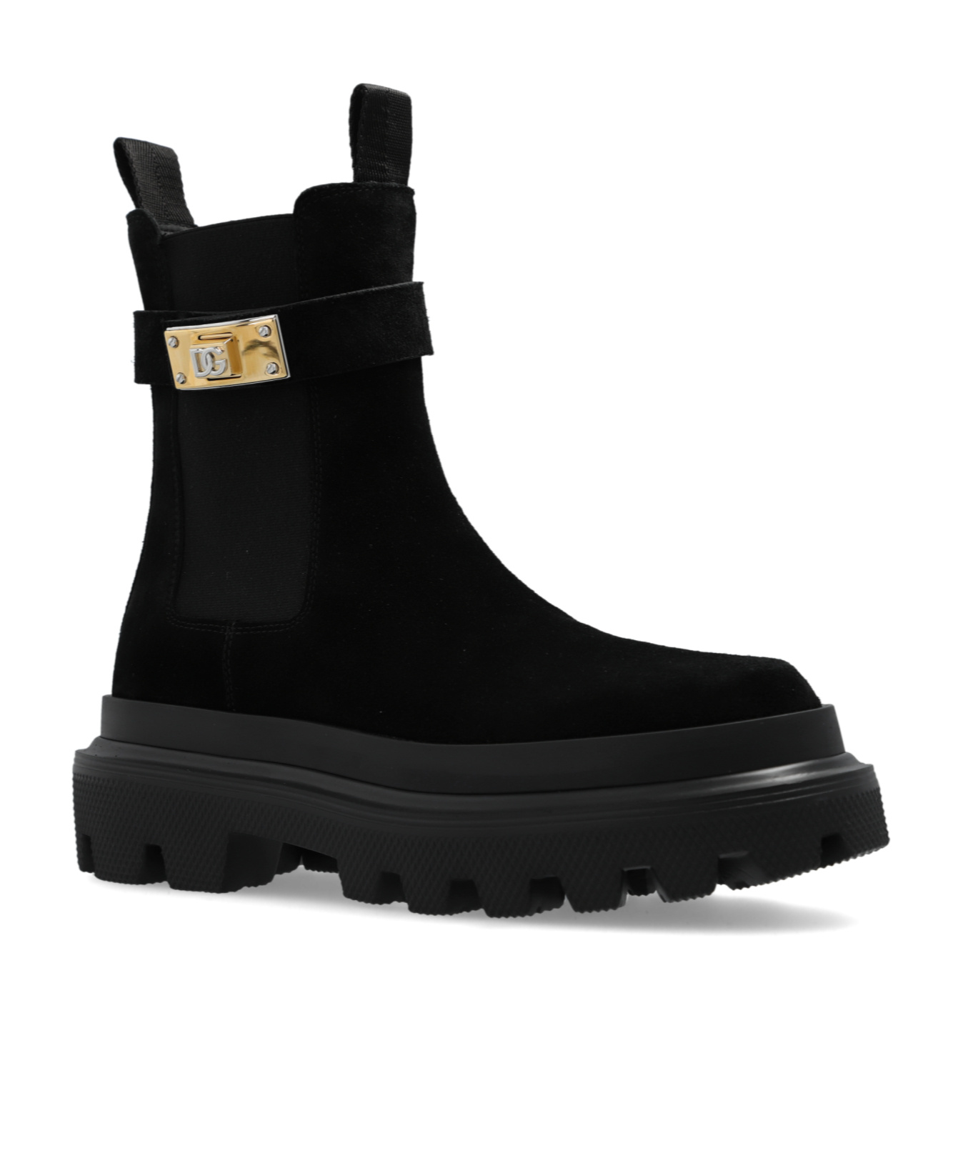Dolce & Gabbana Calfskin Ankle Boots With Branded Strap In Black