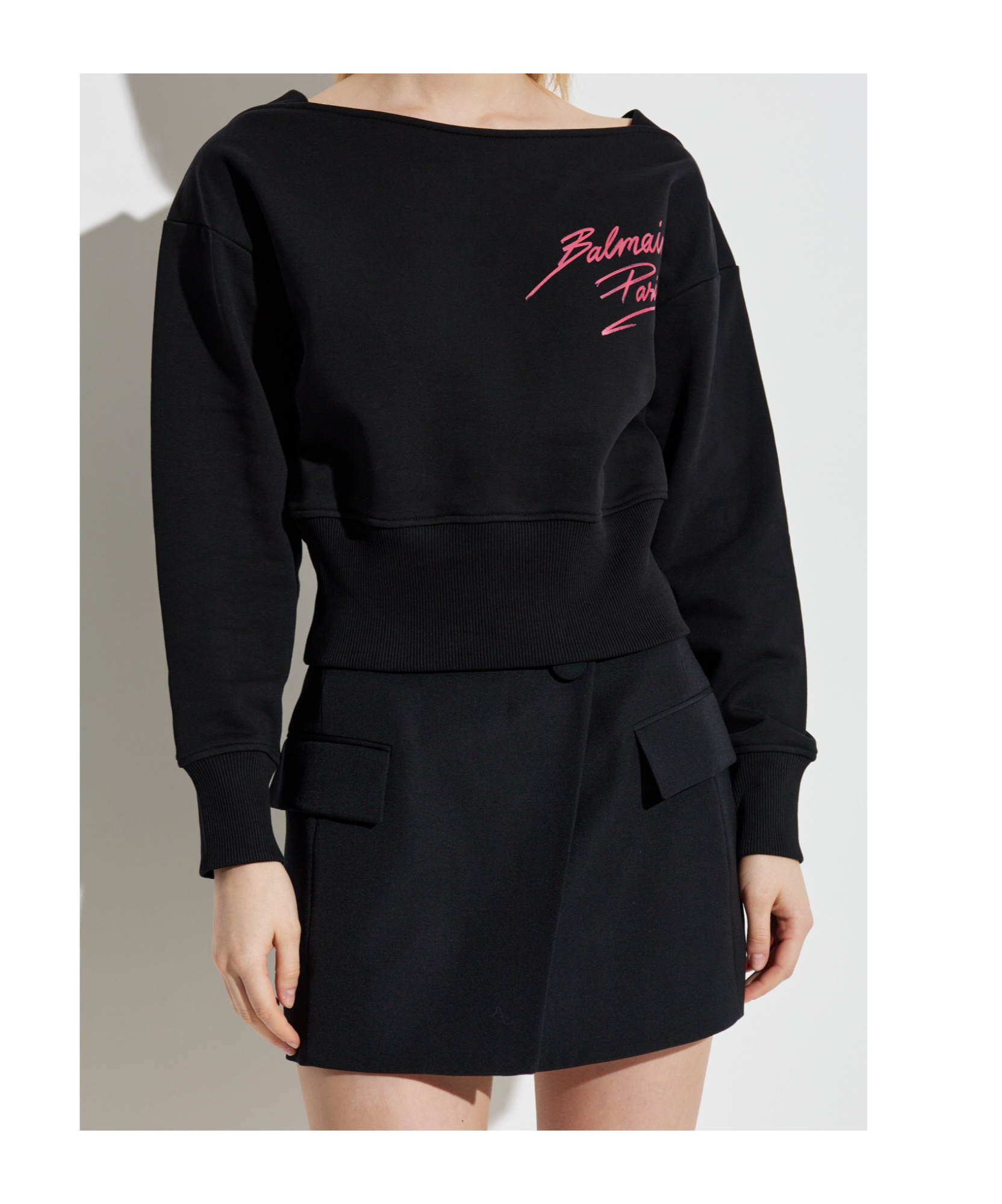 Shop Balmain Cropped Sweatshirt In Black