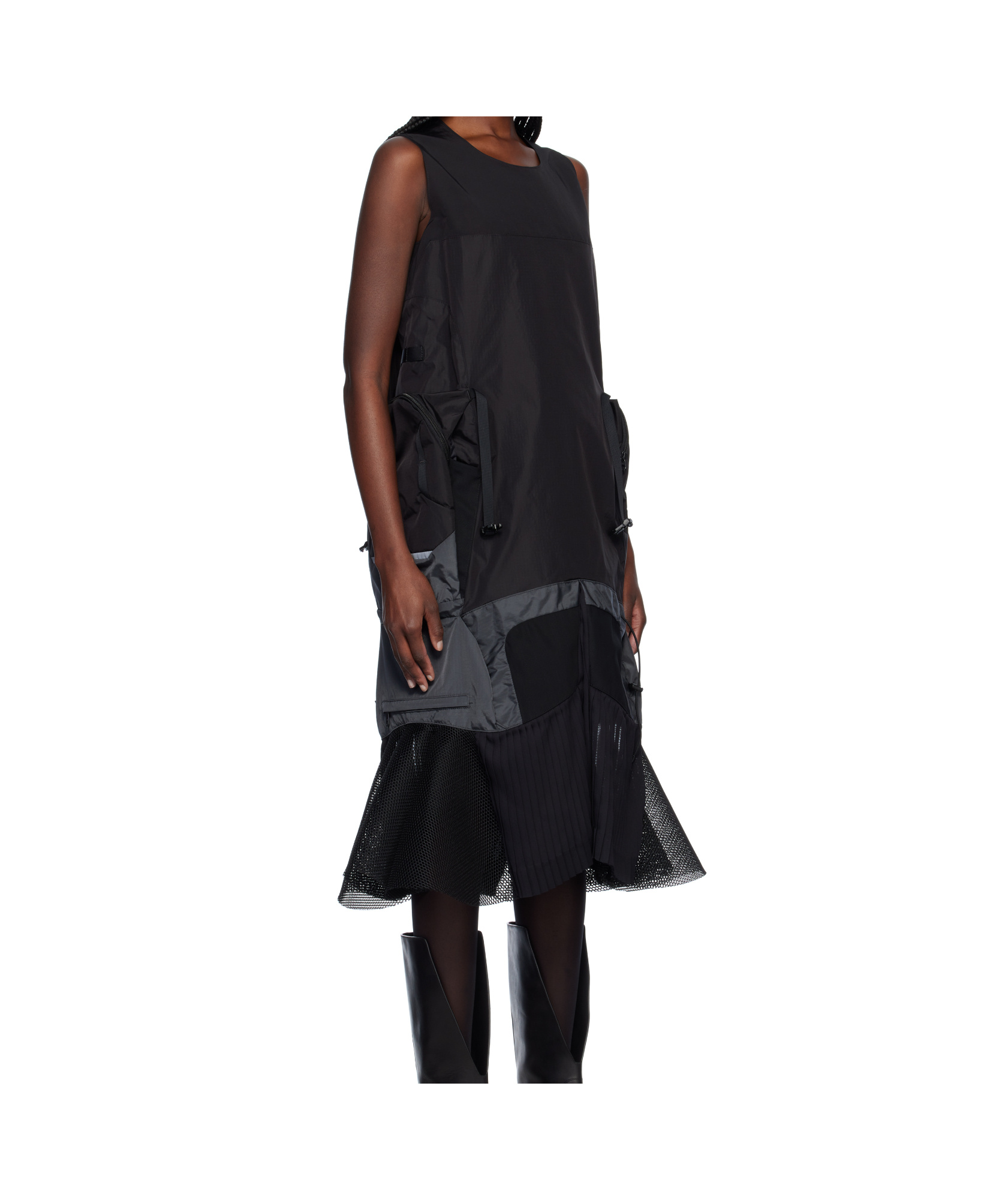 Junya Watanabe Black Paneled Midi Dress In Black