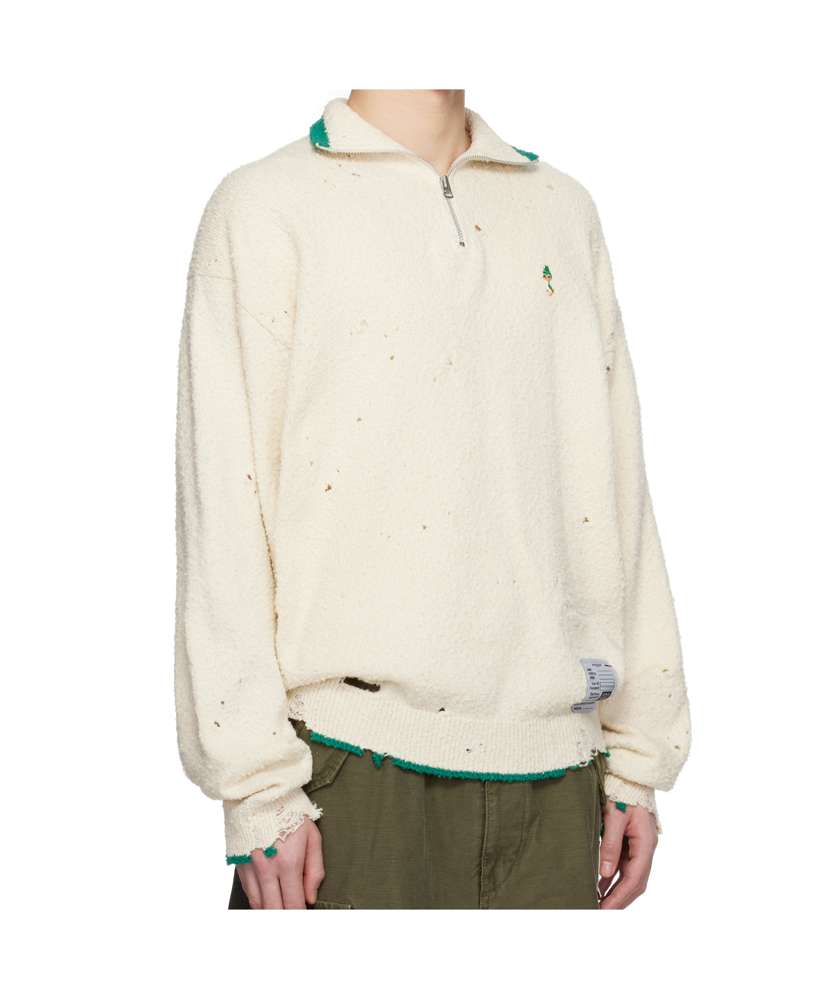 Miharayasuhiro Off-white Distressed Knit Half Zip Sweater In White