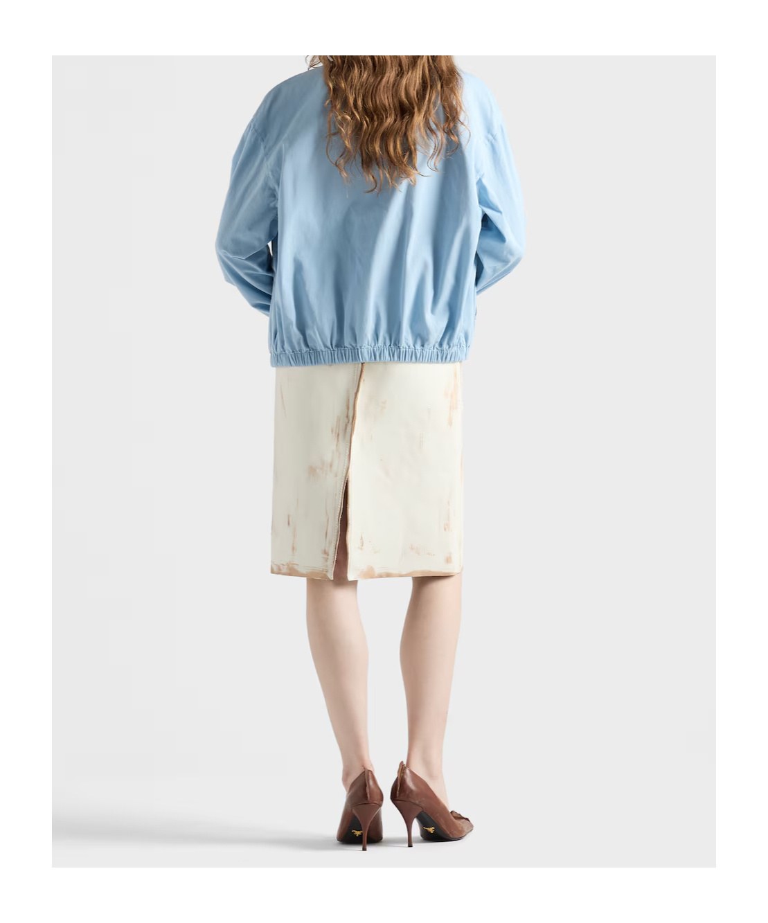 Prada Abstract Print Drawstring Waist Front Slit Skirt In White