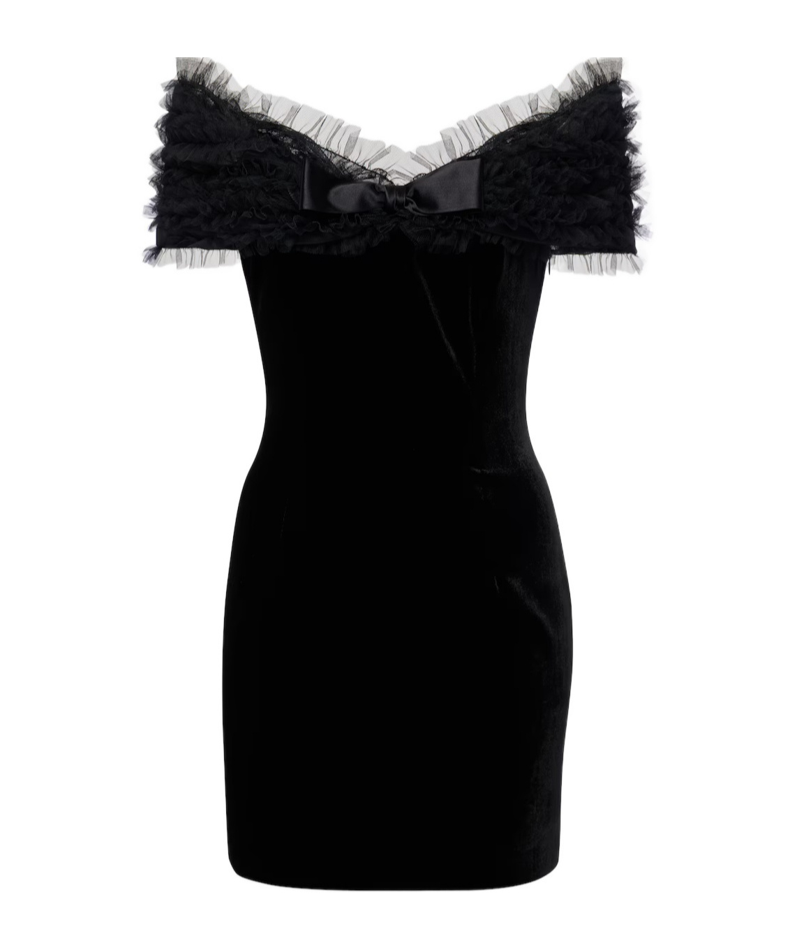 Alessandra Rich Off-shoulder Velvet And Tulle Minidress In Black