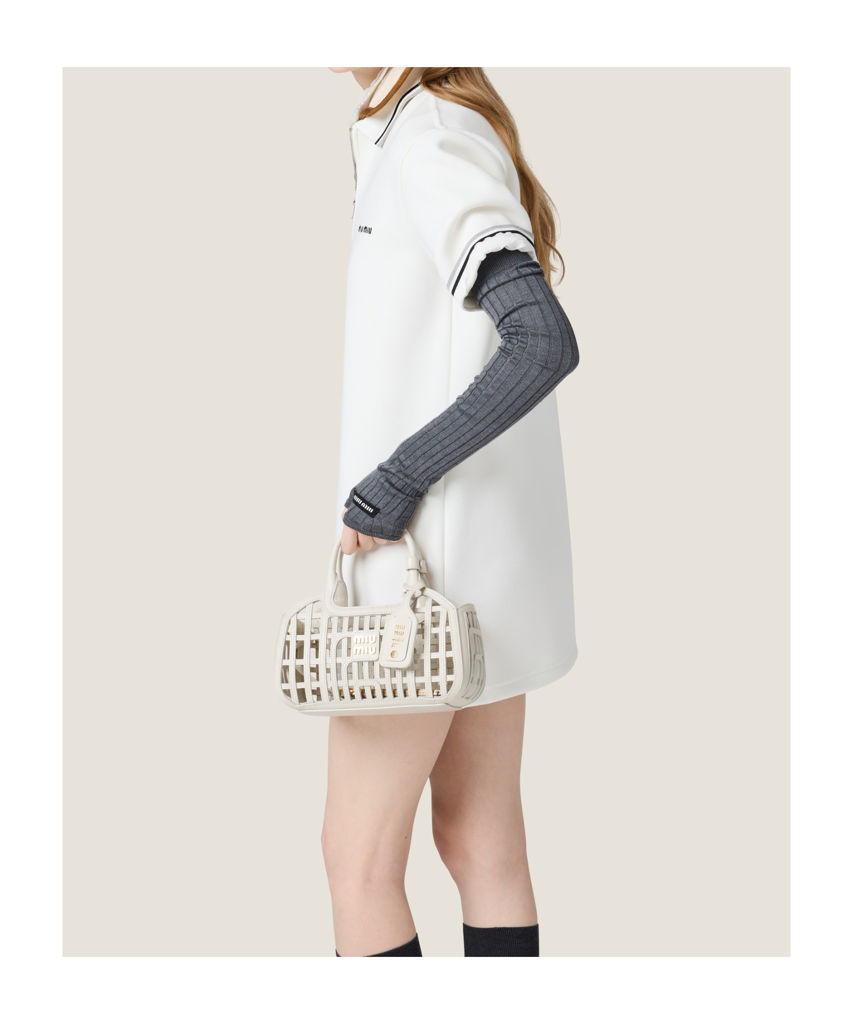 Miu Miu Cotton Pique Short-sleeve Polo Mini Dress In White