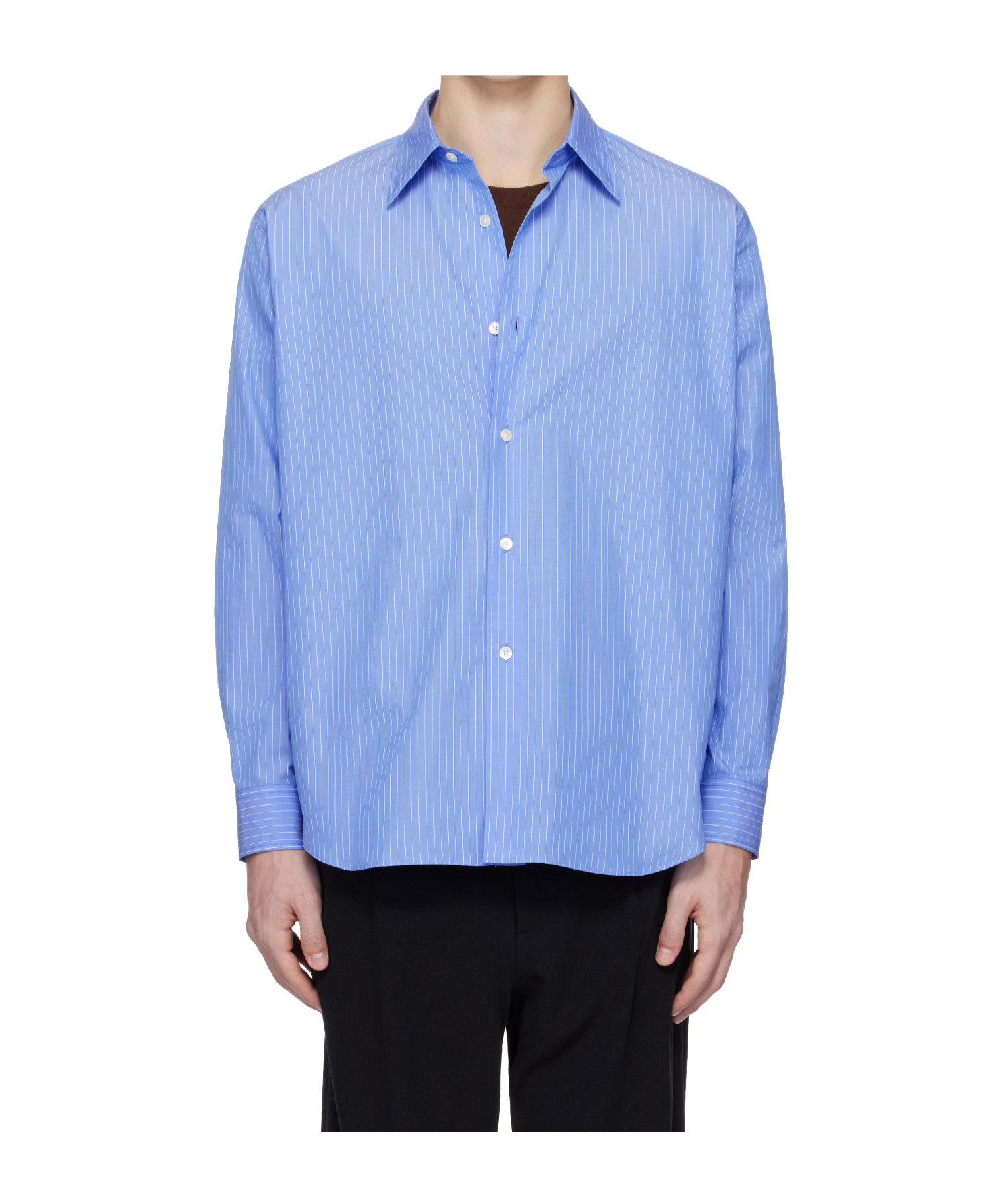 Auralee Lapel Long-sleeved Shirt In Blue