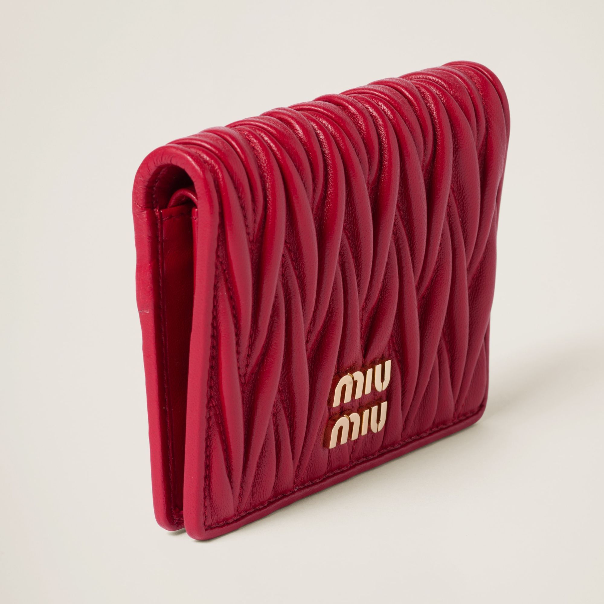 Miu Miu Small Matelassé Nappa Leather Wallet In Red