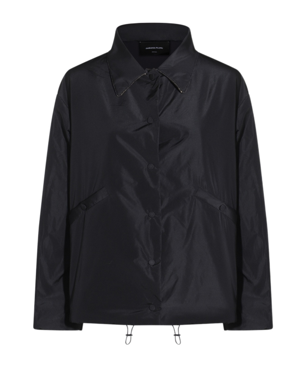 Fabiana Filippi Collared Drawstring Hem Long Sleeves Jacket In Black