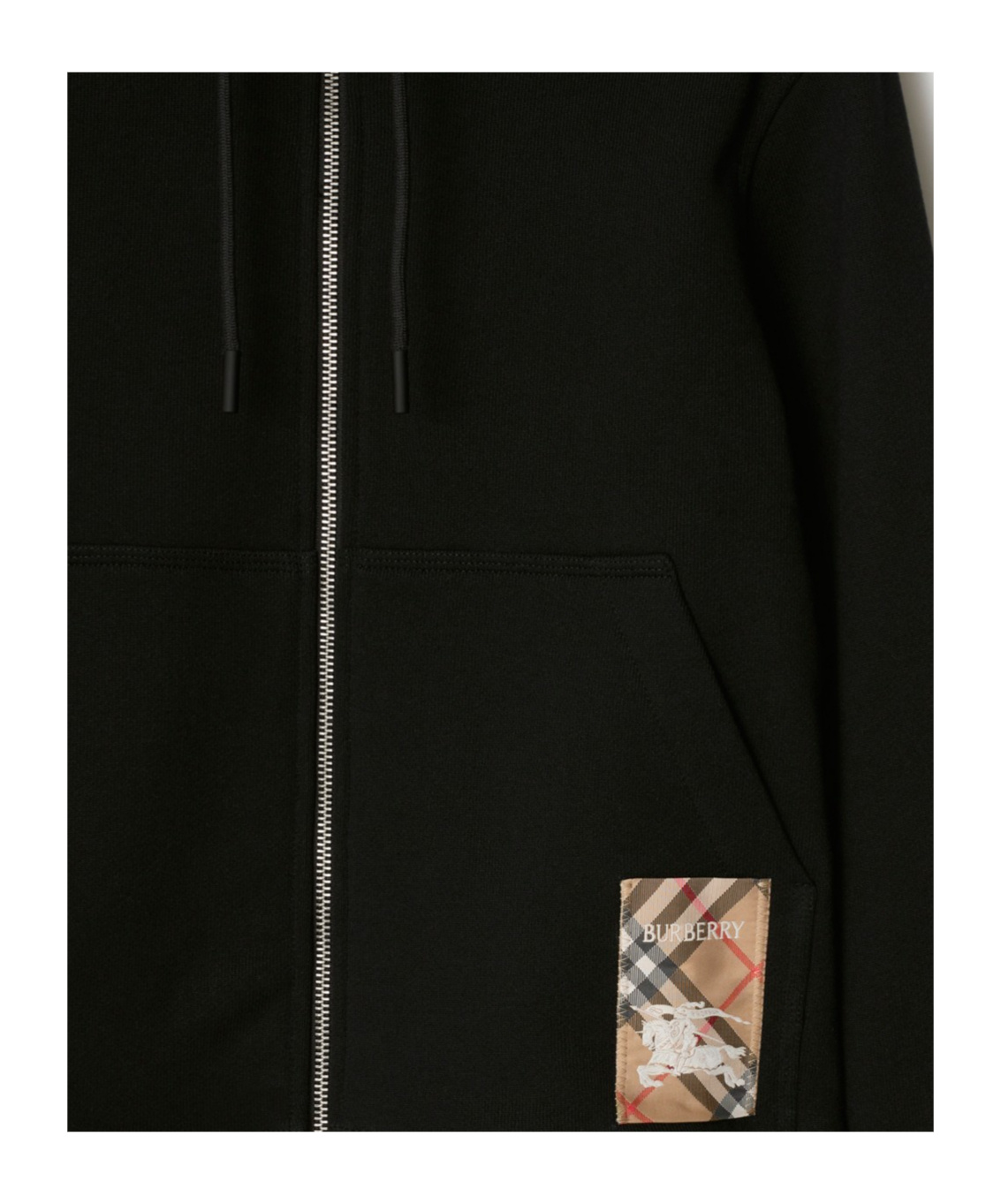 Burberry Check Label Cotton Zip Hoodie In Black