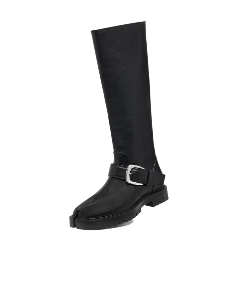 Maison Margiela Knee-high Tabi Boots Featuring Buckle Detail In Black