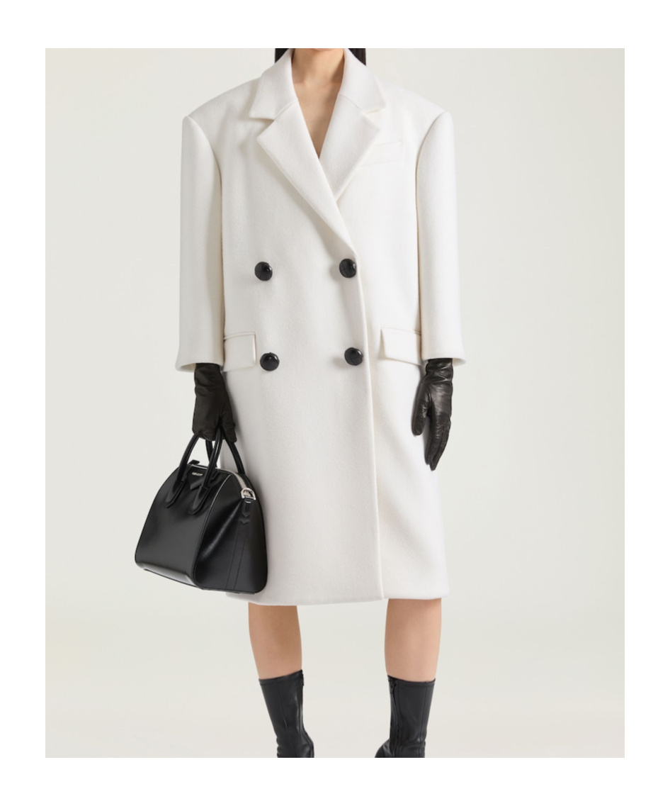 Givenchy Double Breasted Coat In Wool In White
