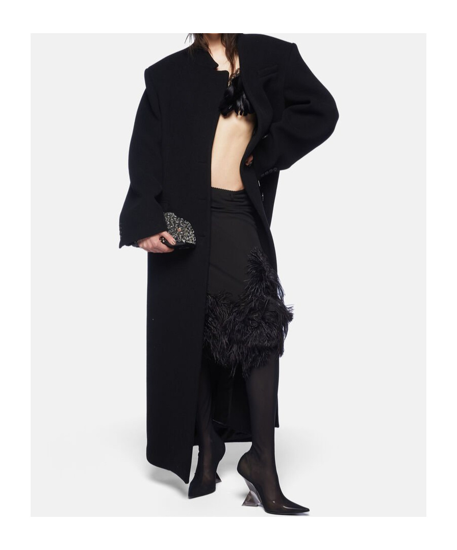 Attico Womens Single-breasted Flap-pockets Relaxed-fit Wool-blend Coat Black In Black