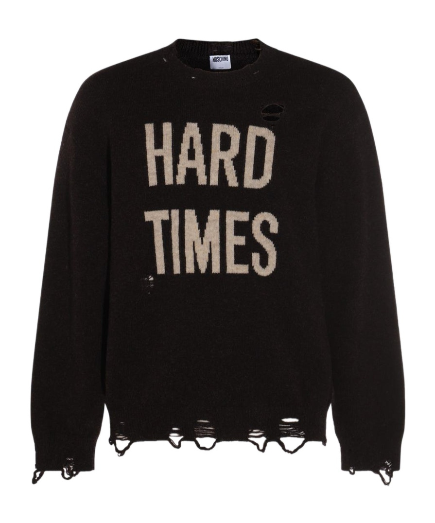 Moschino Distressed Ribbed Sweater With Cuffs And Hem In Black