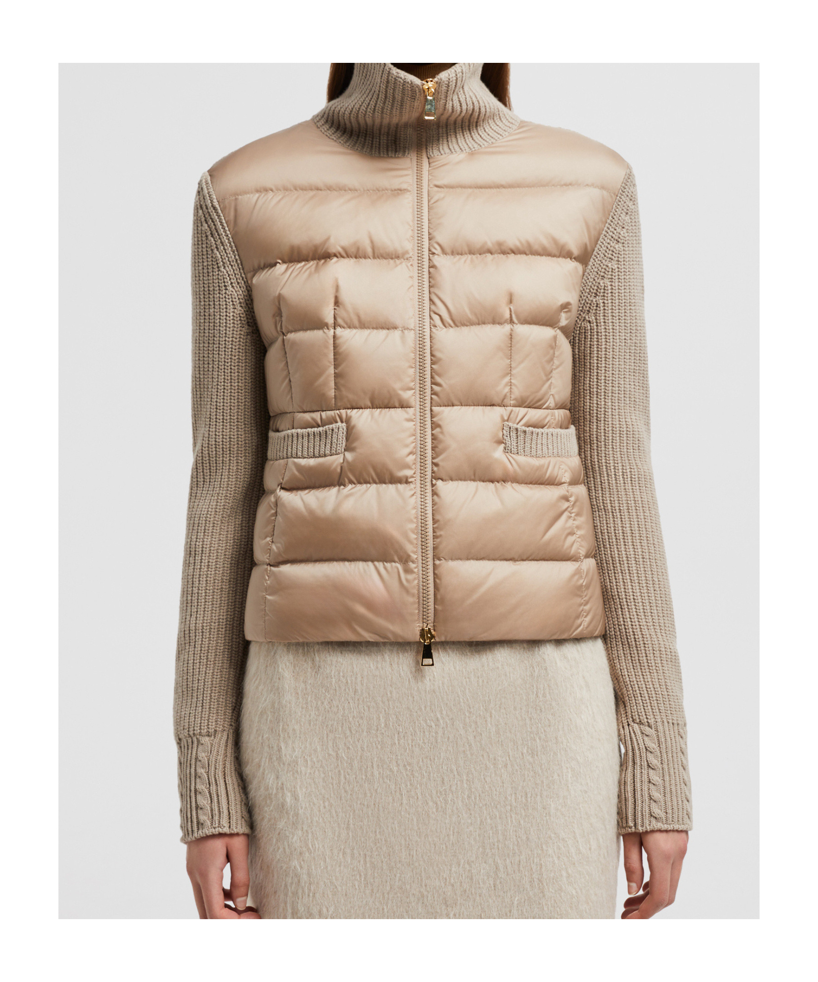 Shop Moncler Padded Zip-up Cardigan In Nude