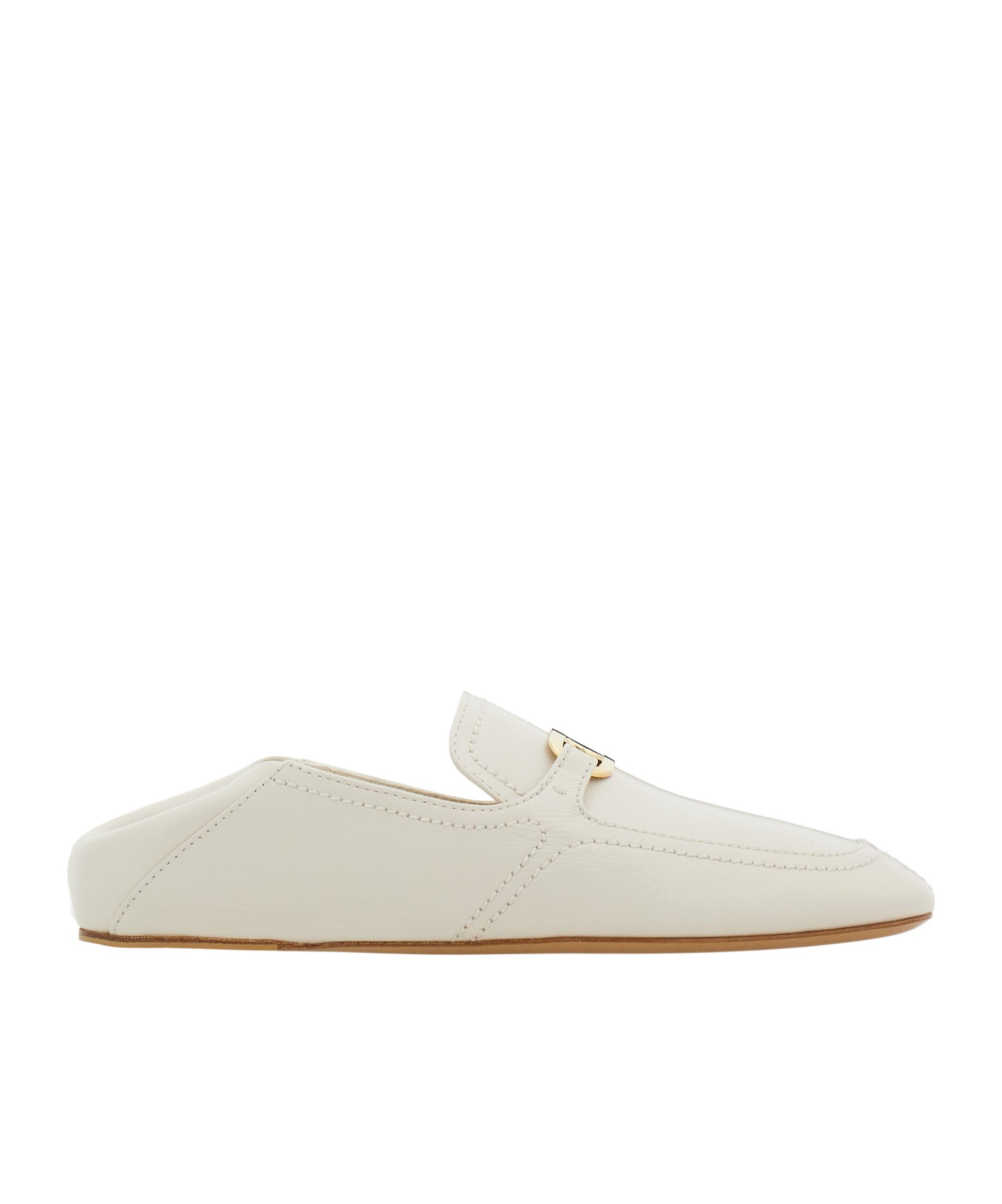 Ferragamo Ivory Leather Loafers With Gold-tone Hardware In White