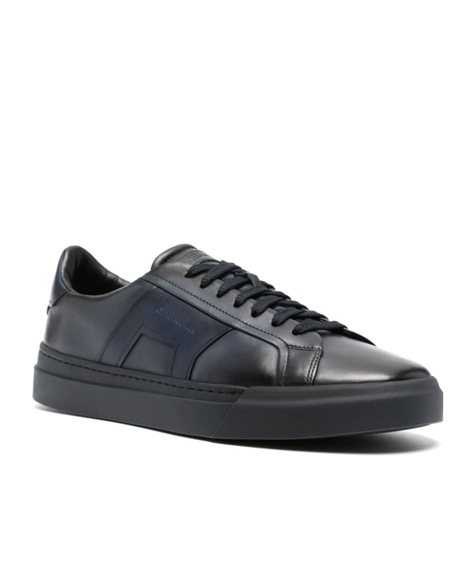 Santoni Logo Almond Toe Low-top Sneakers In Black