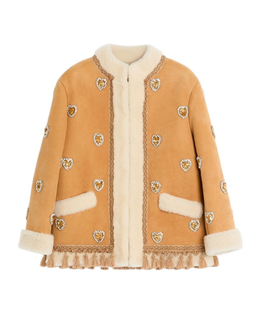 Valentino Embroidered Leather Jacket In Brown