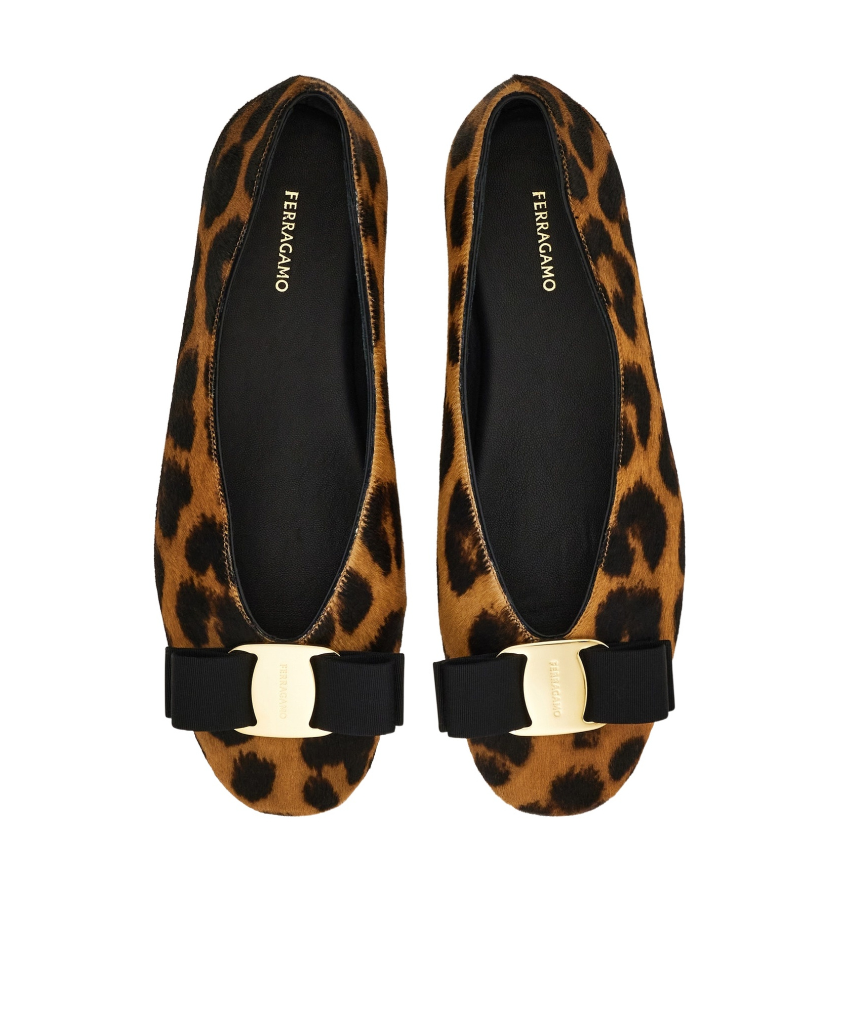 Ferragamo Horsehair Printed Vanna Ballet Flats In Black