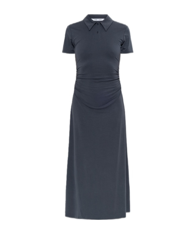 Samsoe & Samsoe Collared Short-sleeved Dress In Gray