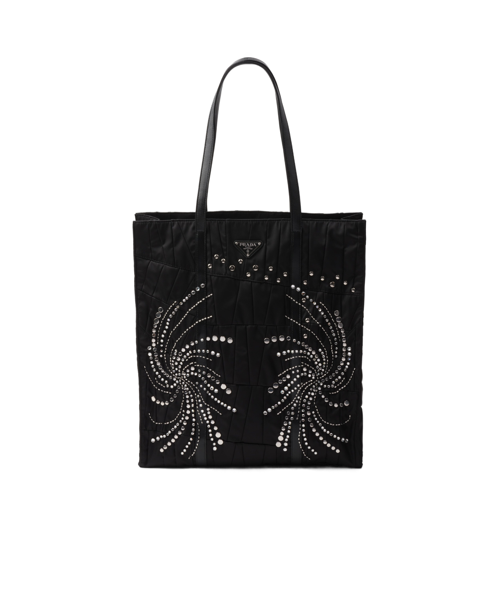 Shop Prada Large Re-nylon Patchwork Tote Bag With Embroidery In Black