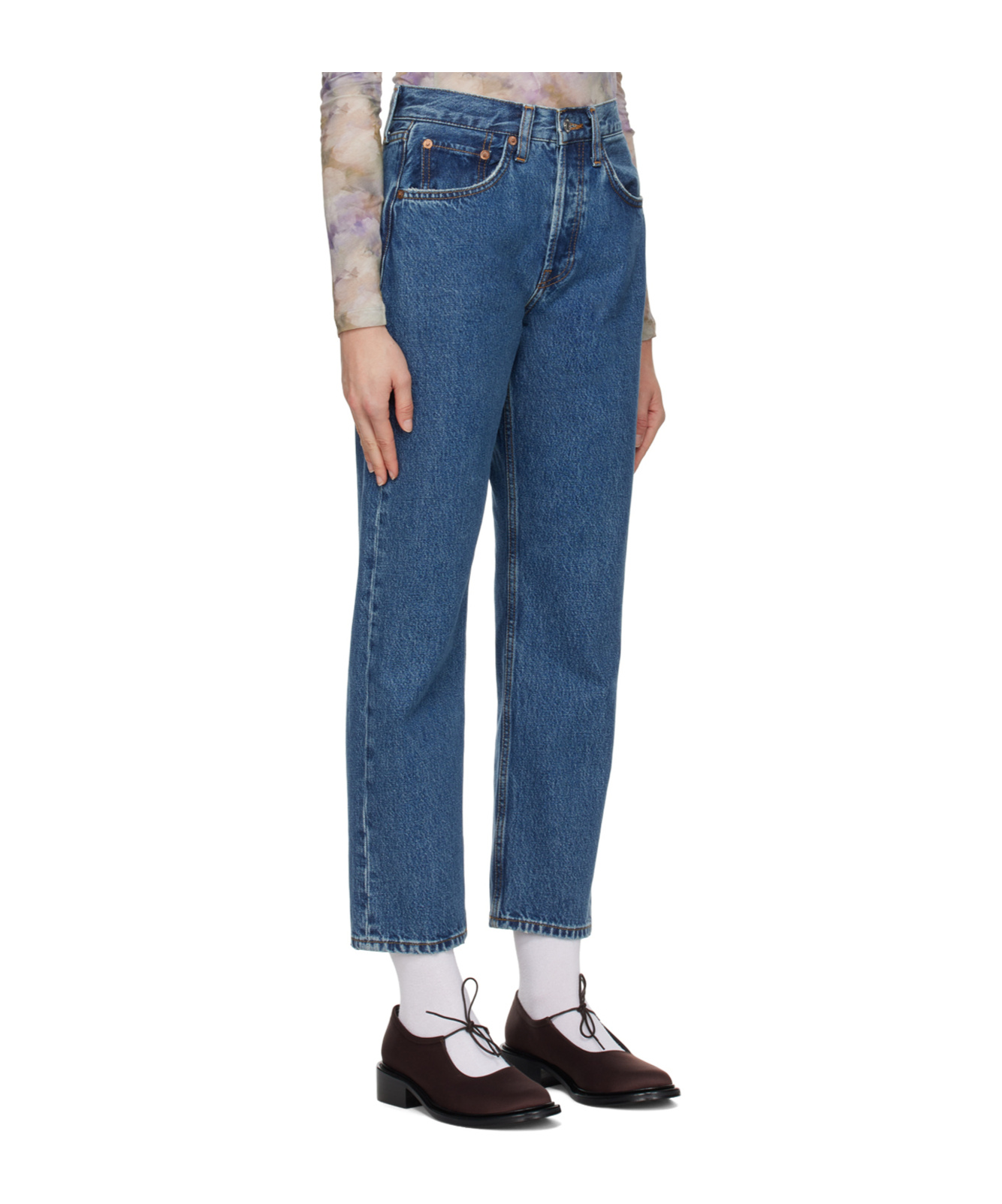 Re/done 70s High Rise Stove Pipe Straight-leg Jeans In Blue