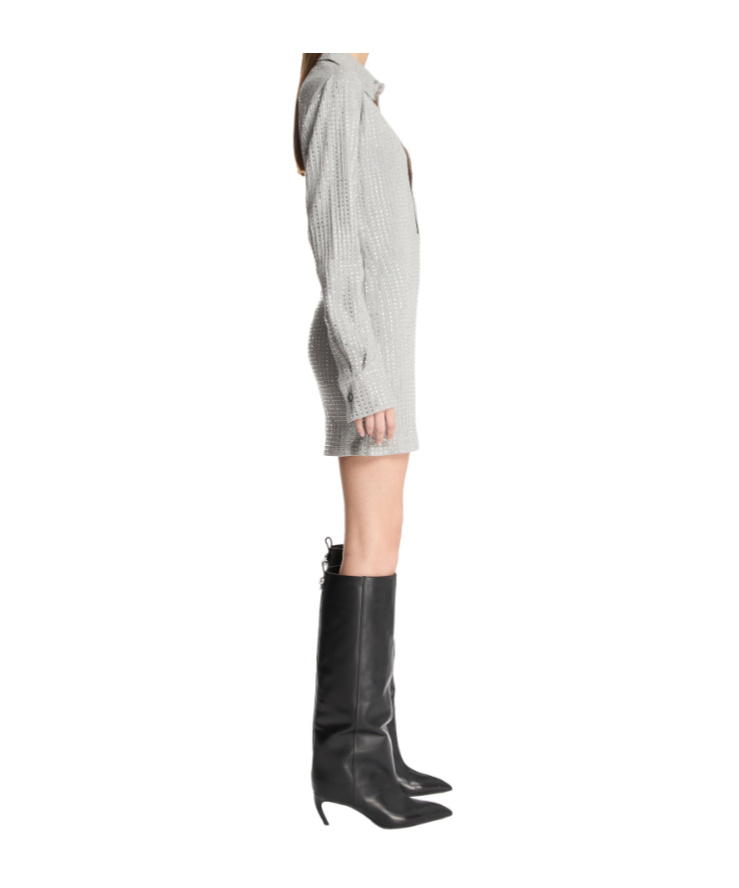 Attico Rhinestone Shirt Dress In Gray