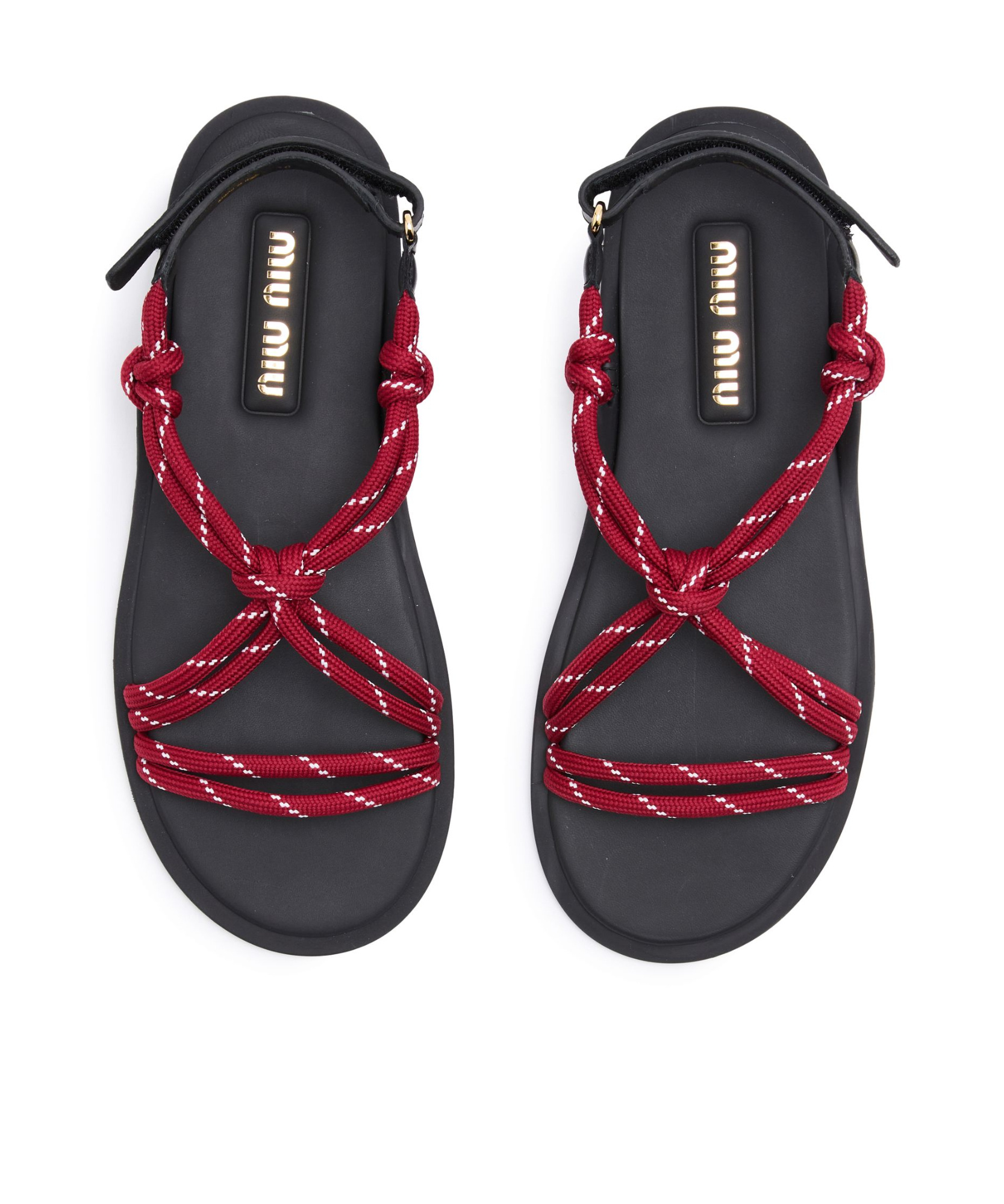 Shop Miu Miu Round Toe Flat Sandals In Black