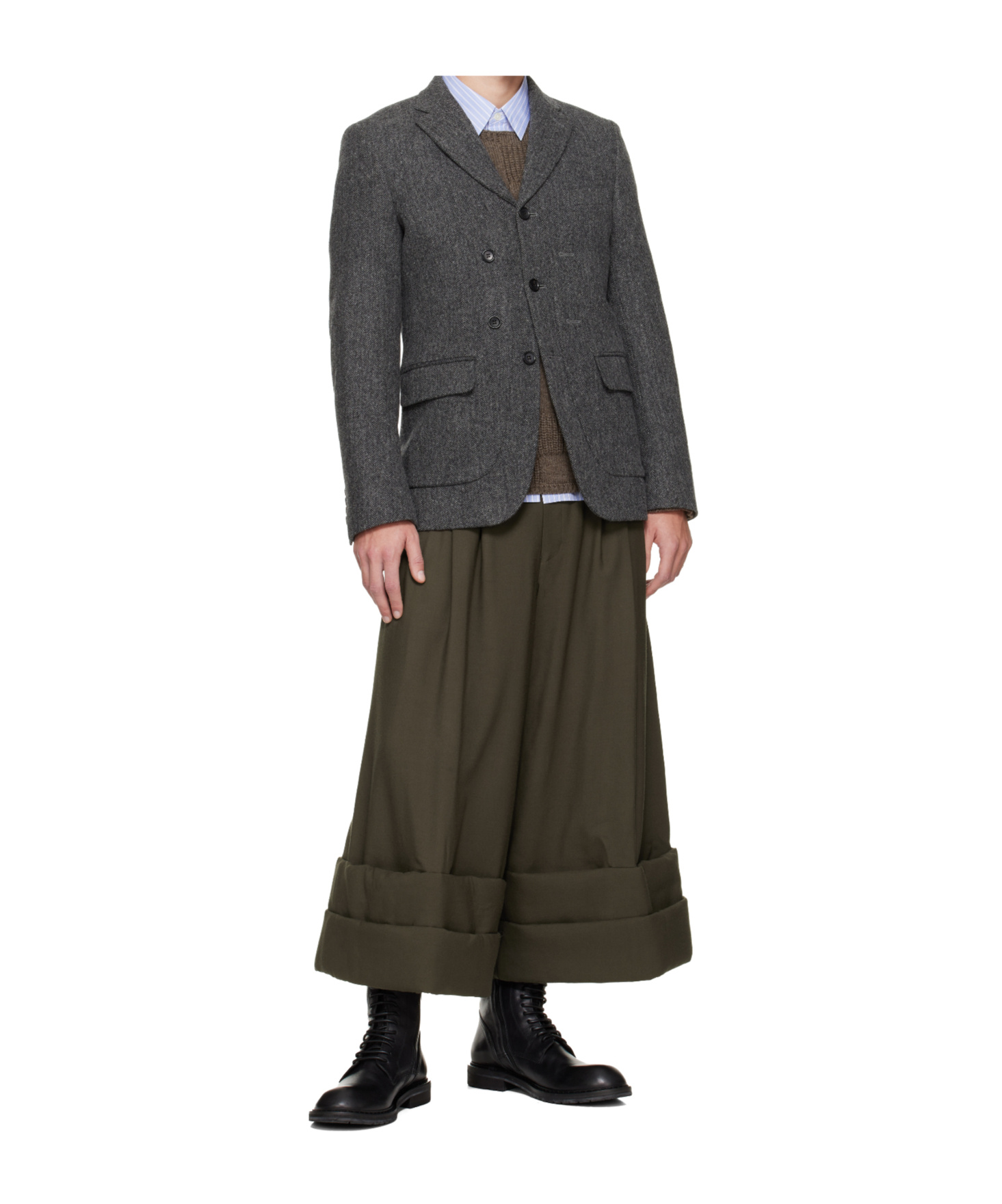 Comme Des Garçons Tweed Herringbone Blazer In Gray