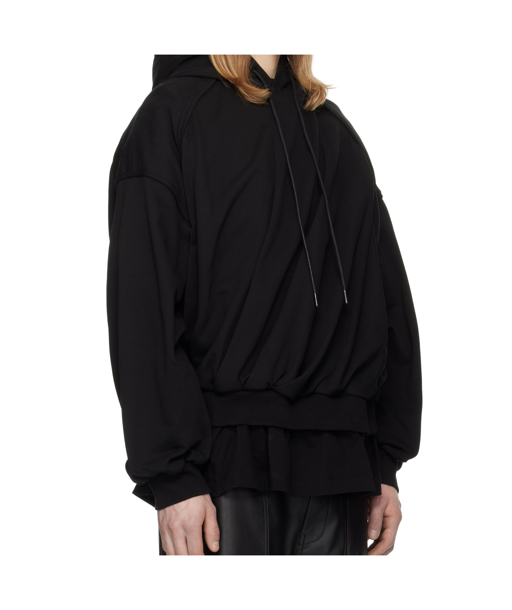 Juunj Black Layered Twisted Hoodie In Black