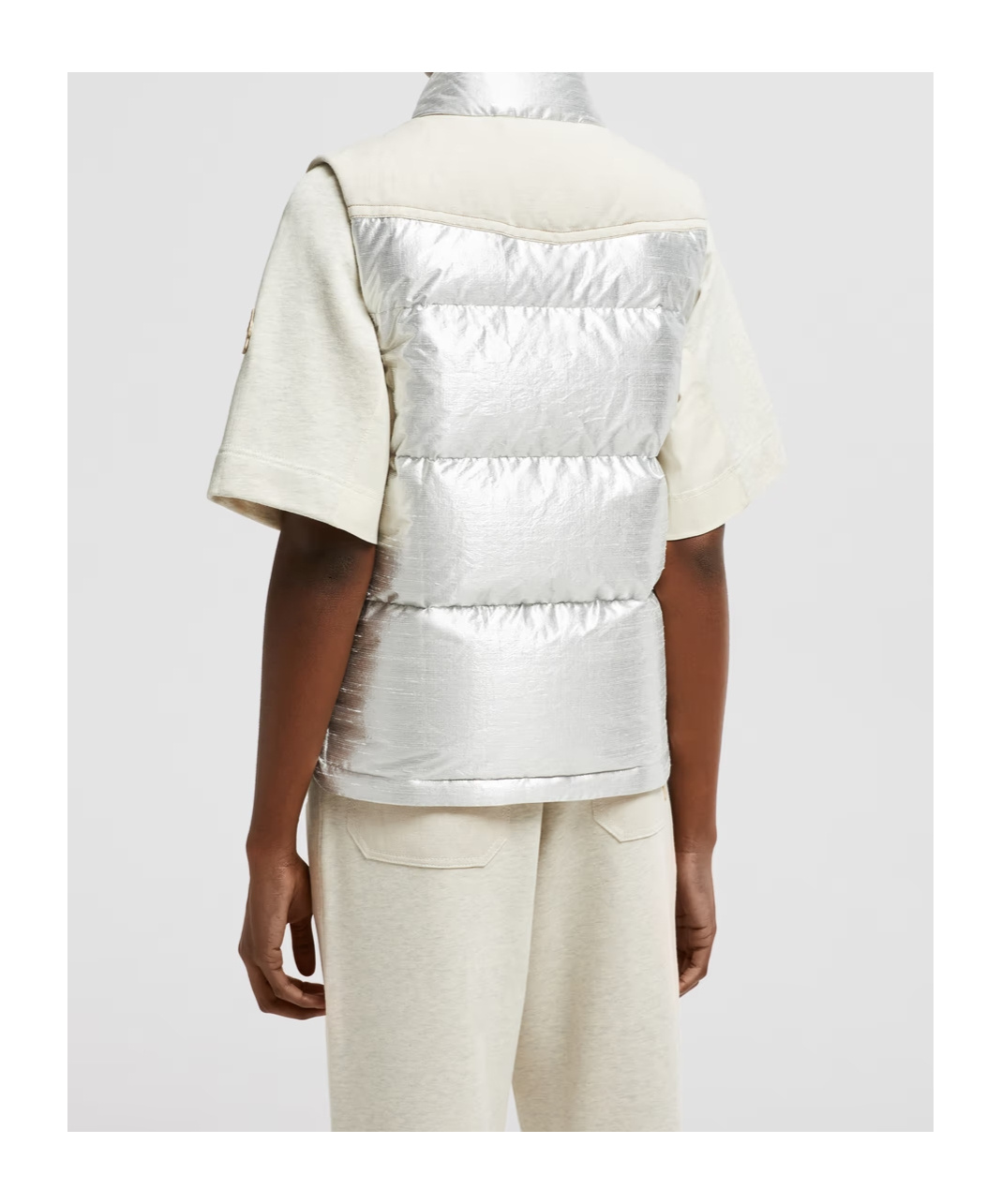 Moncler Doudoune Sans Manches En Lamé Pinchot In White