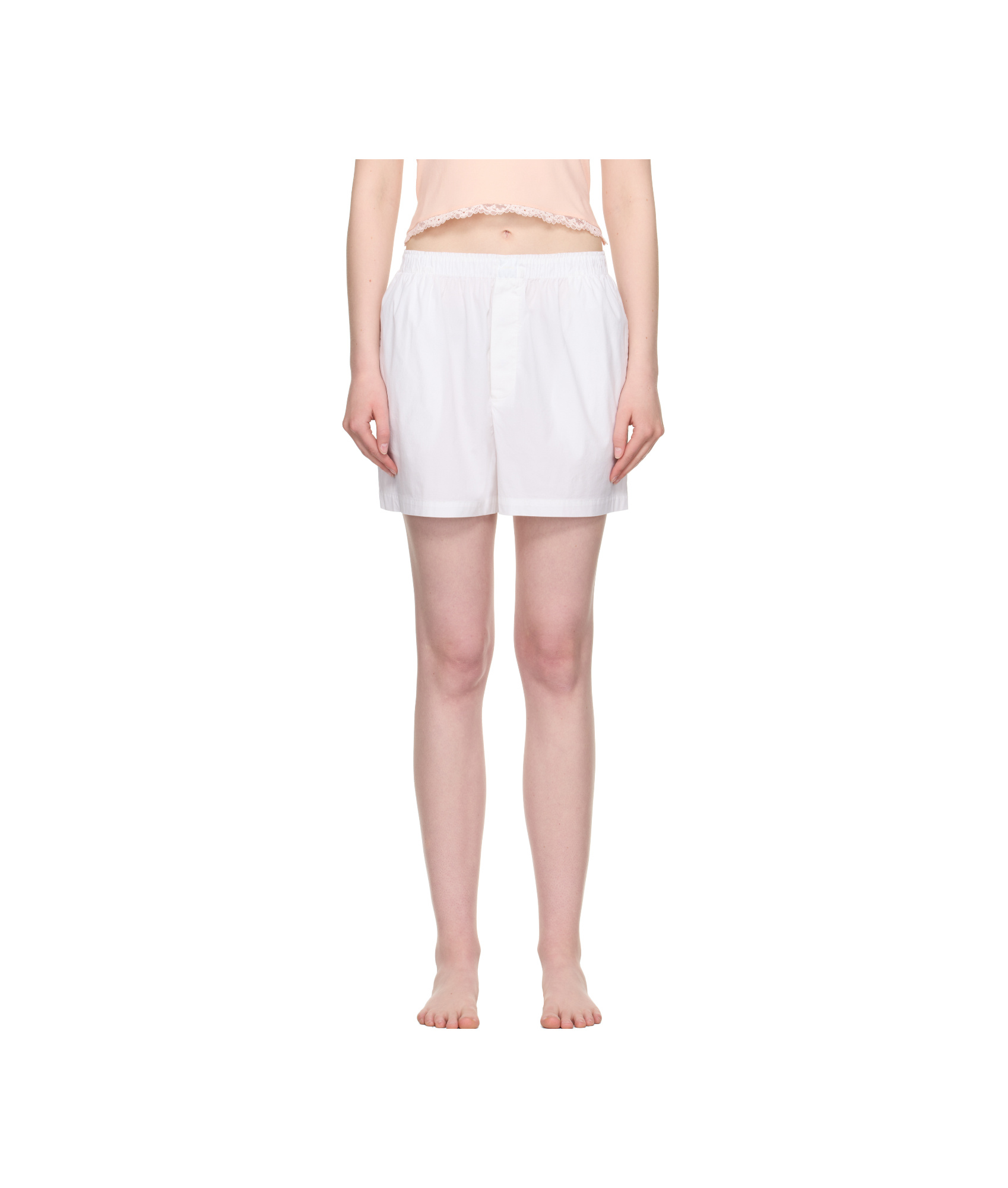 Skims White Cotton Poplin Boxer Pyjama Shorts In White