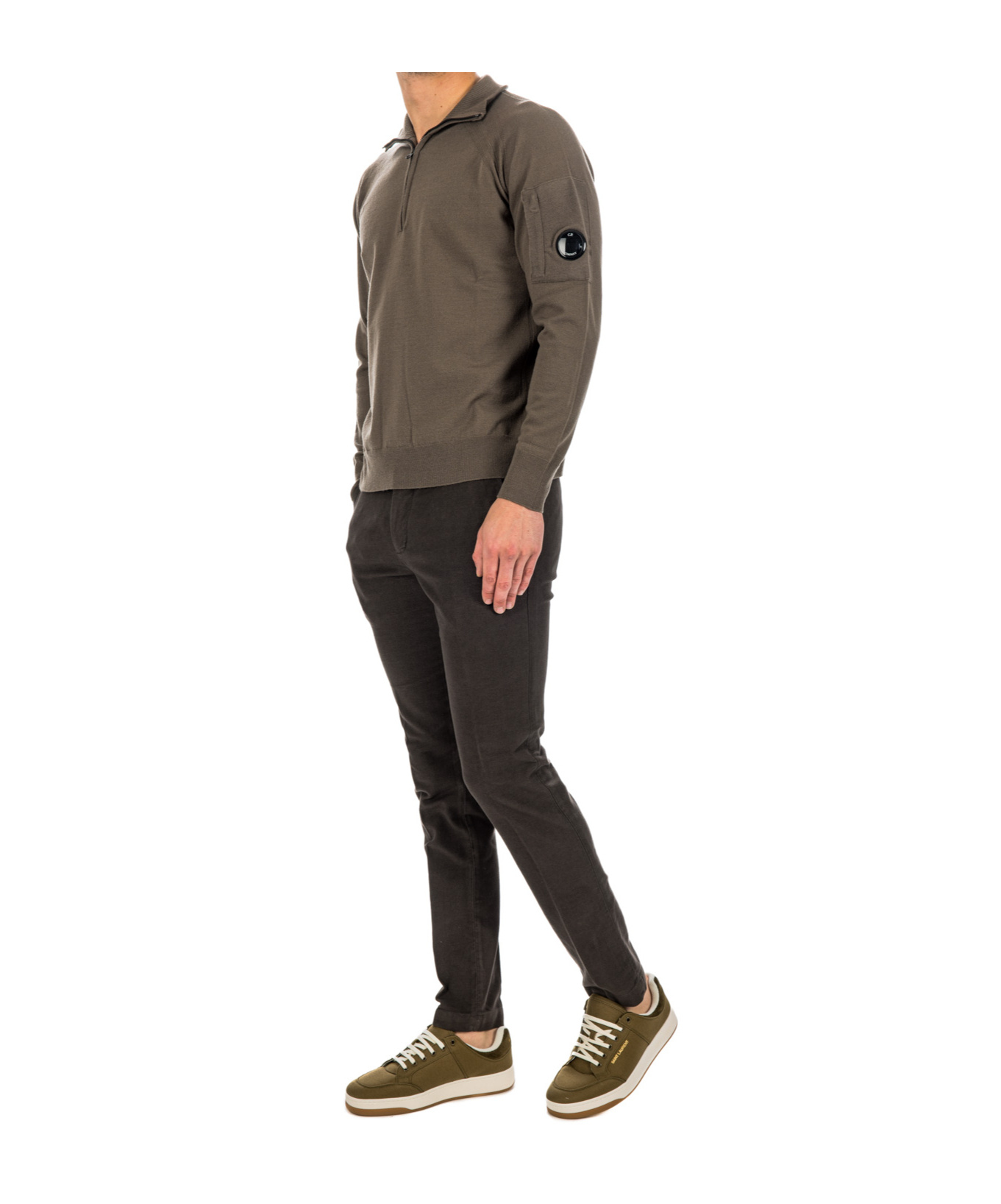 C.p. Company Half Zipper Sweater In Brown