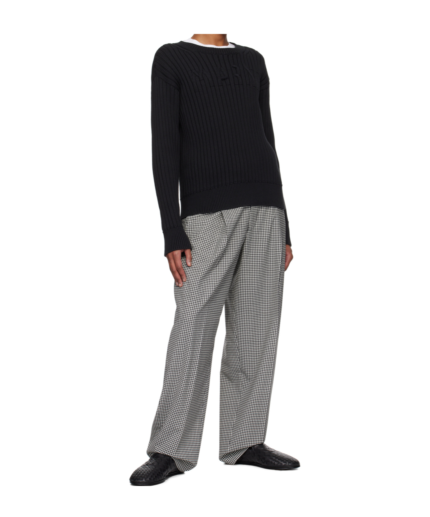 Shop Marni Cable Logo Crewneck Sweater In Black