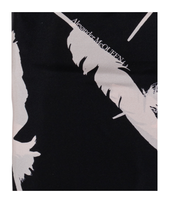 Alexander Mcqueen Feather Printed Scarf In Black