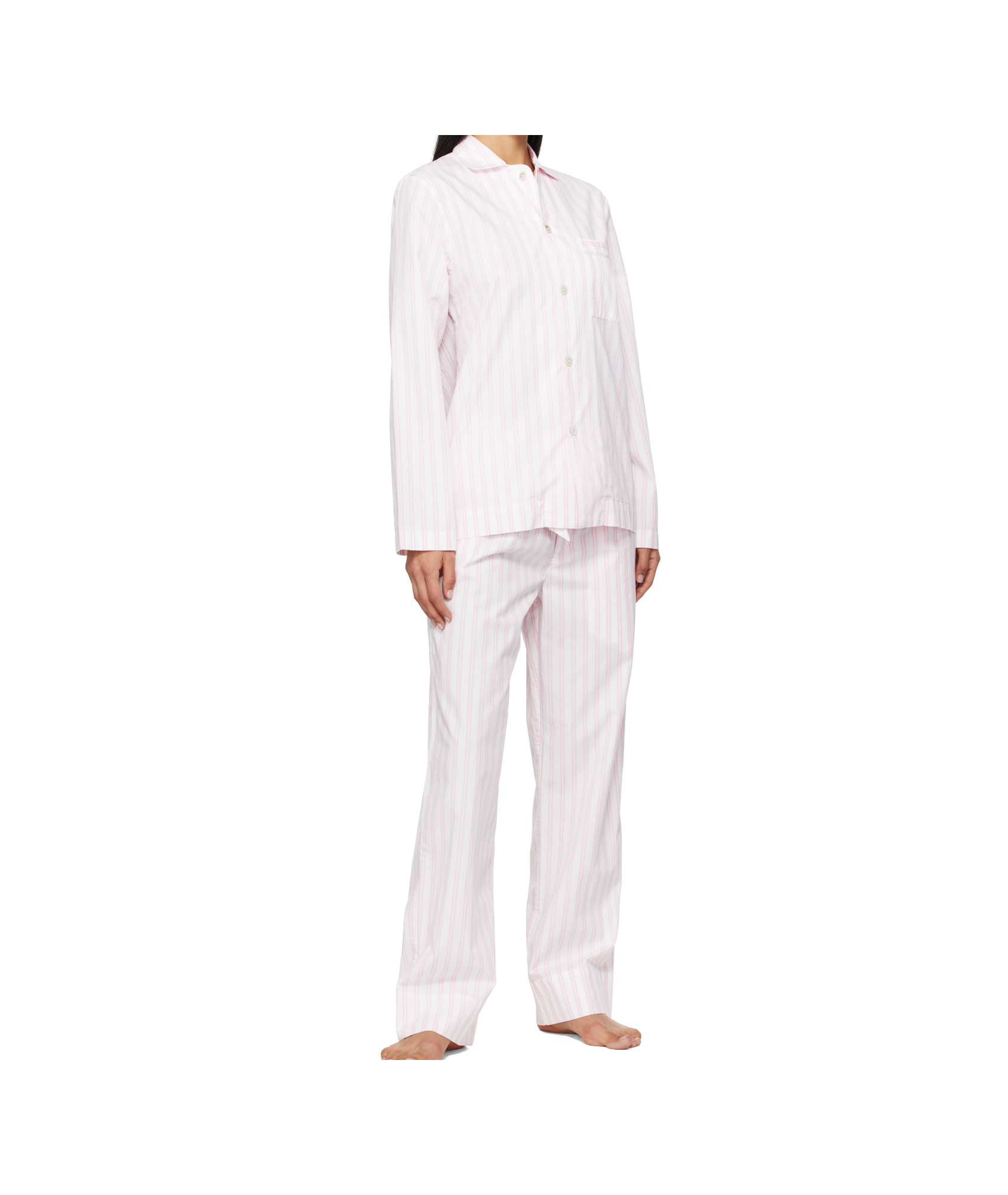 Tekla White & Pink Poplin Pyjama Pants In White/pink