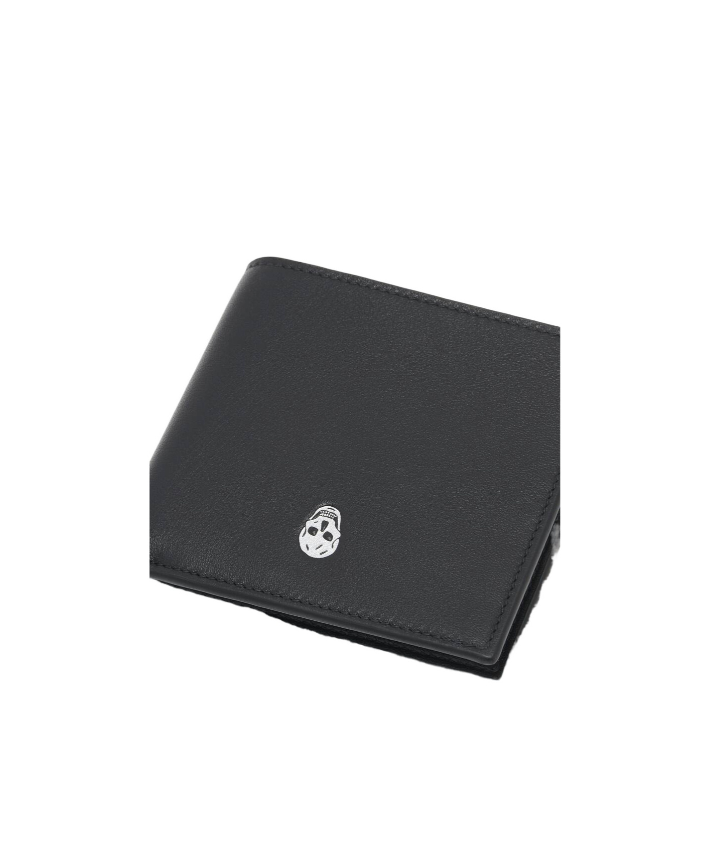 Alexander Mcqueen Calfskin Skull Bifold Card Holder In Black