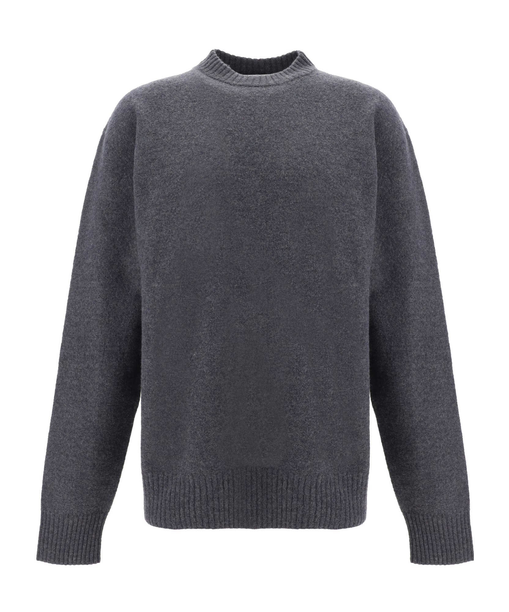 Jil Sander Classic Grey Wool Sweater With Crew Neckline And Ribbed Details In Black