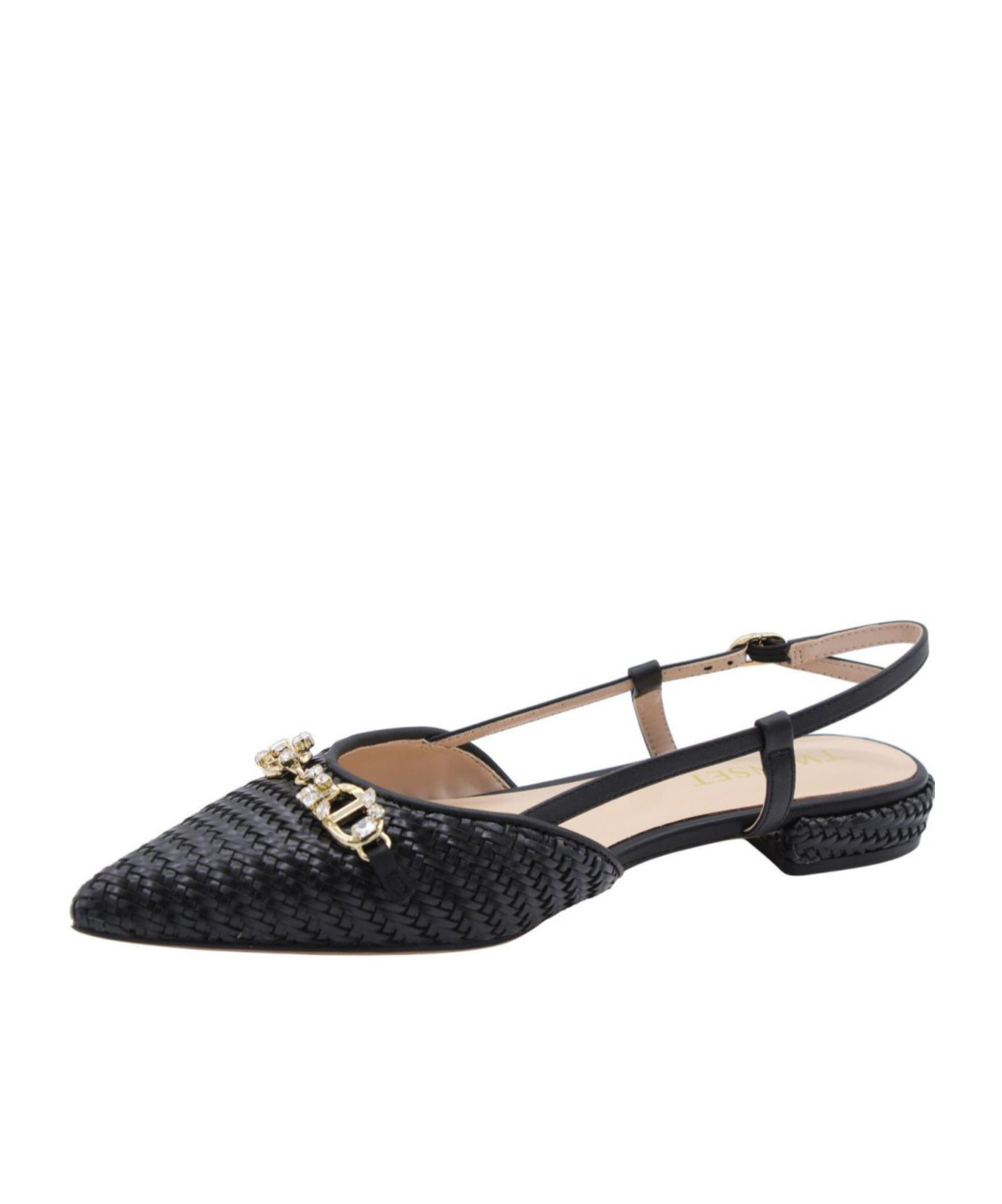 Twinset Raffia Sandal With Jeweled Clamp In Black