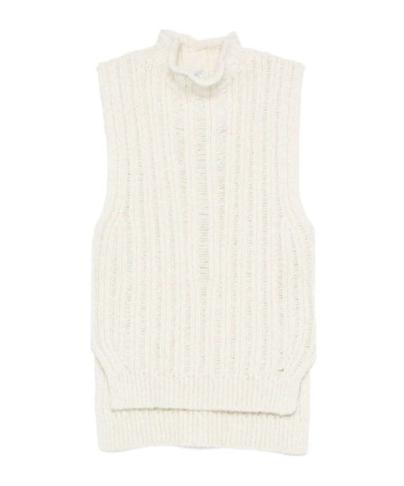Peserico Ribbed High-neck Sleeveless Top In Neutral