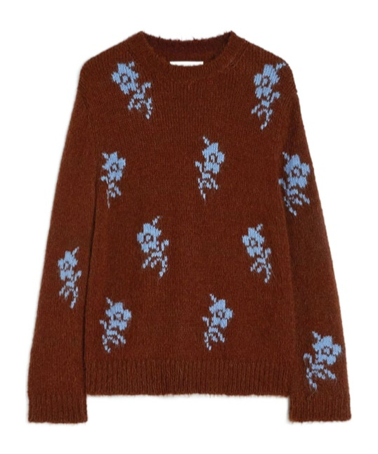 Jil Sander Brick-coloured Alpaca Sweater With Embroidery In Burgundy