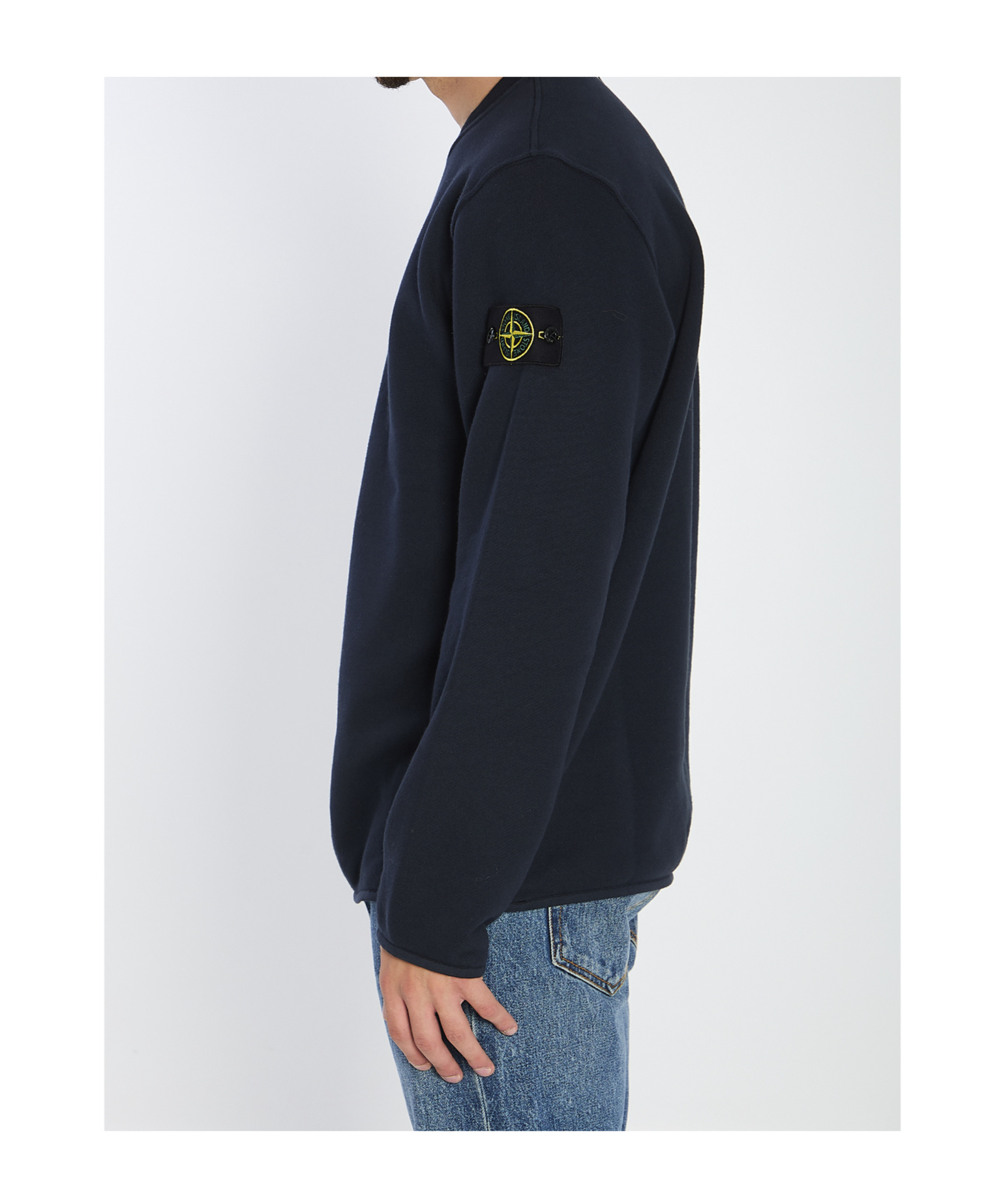 Stone Island Heavy Cotton Crewneck Sweatshirt In Blue