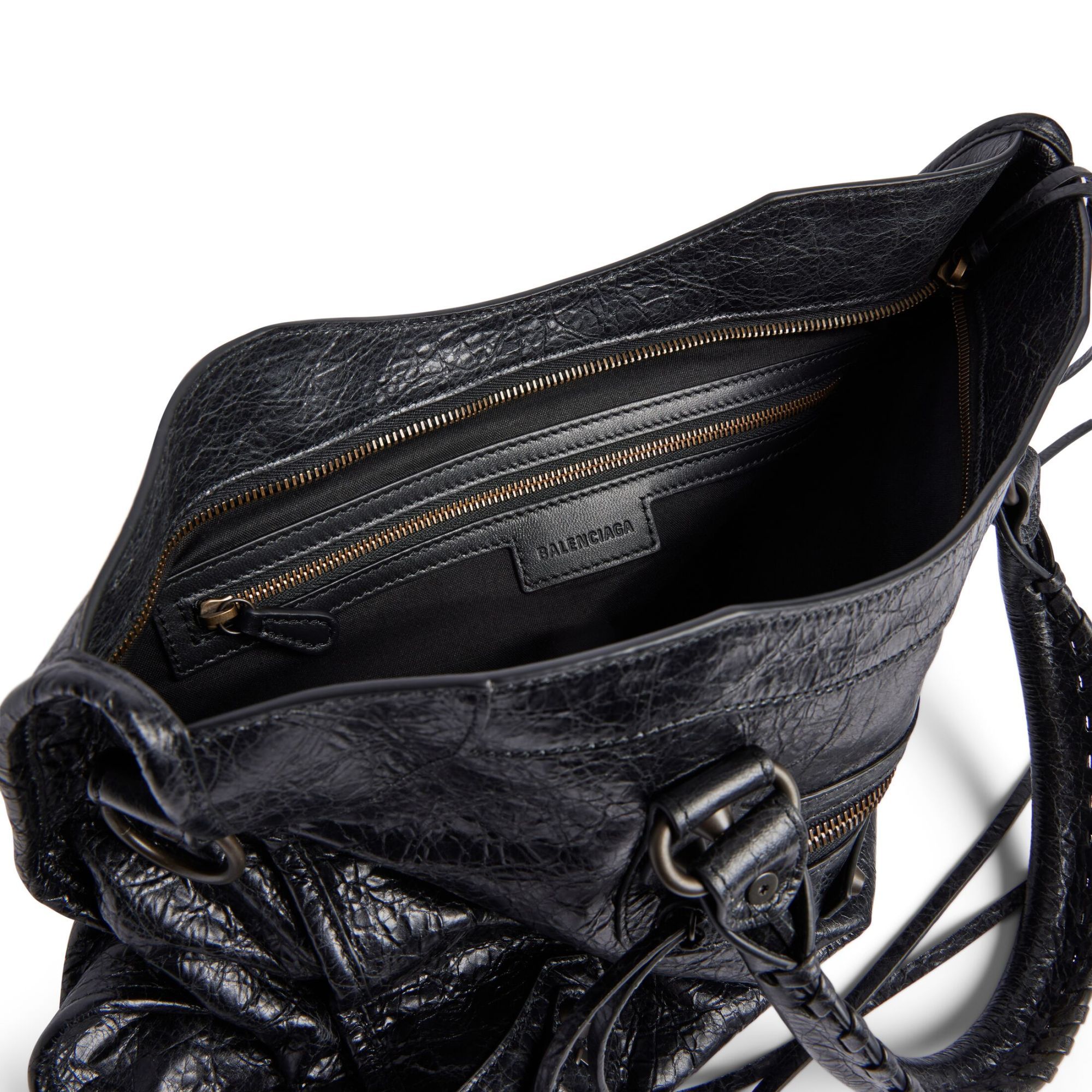 Balenciaga Green Leather Shoulder Handbag With Magnetic Closure And Metal Details In Black