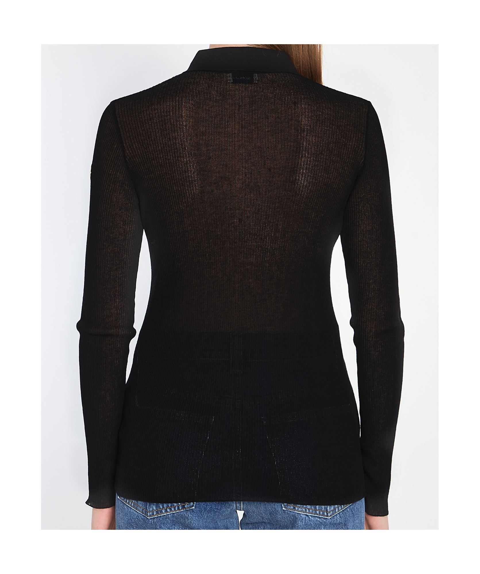 Moncler Fine-ribbed Polo Top In Black