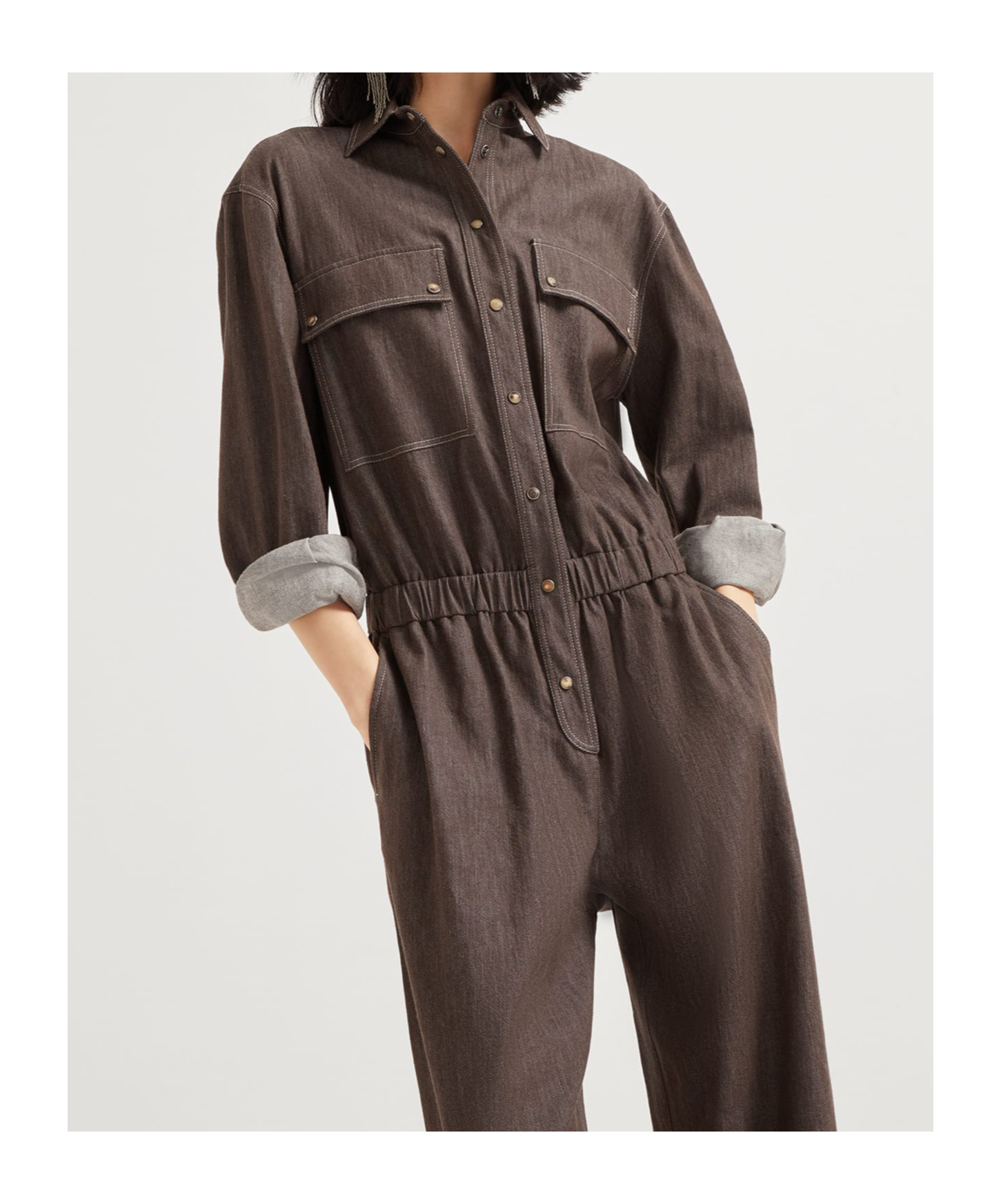Brunello Cucinelli Lightweight No-fade Denim Jumpsuit In Brown