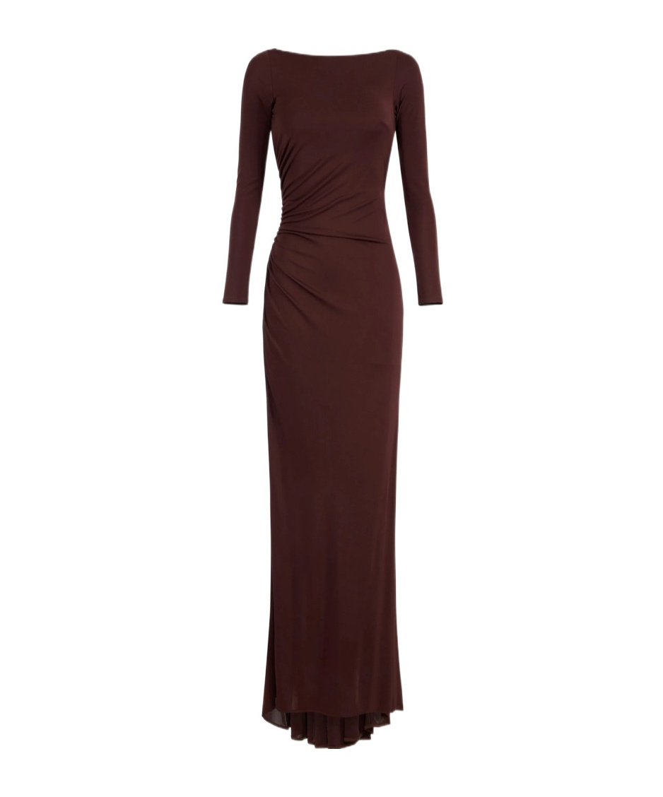 Elisabetta Franchi Drapiertes Jersey-abendkleid In Brown