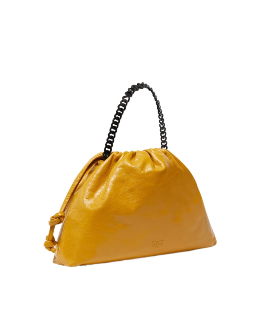 Pinko Sac Porté Épaule À Fine Bandoulière Chaîne En Cuir Naplak In Orange